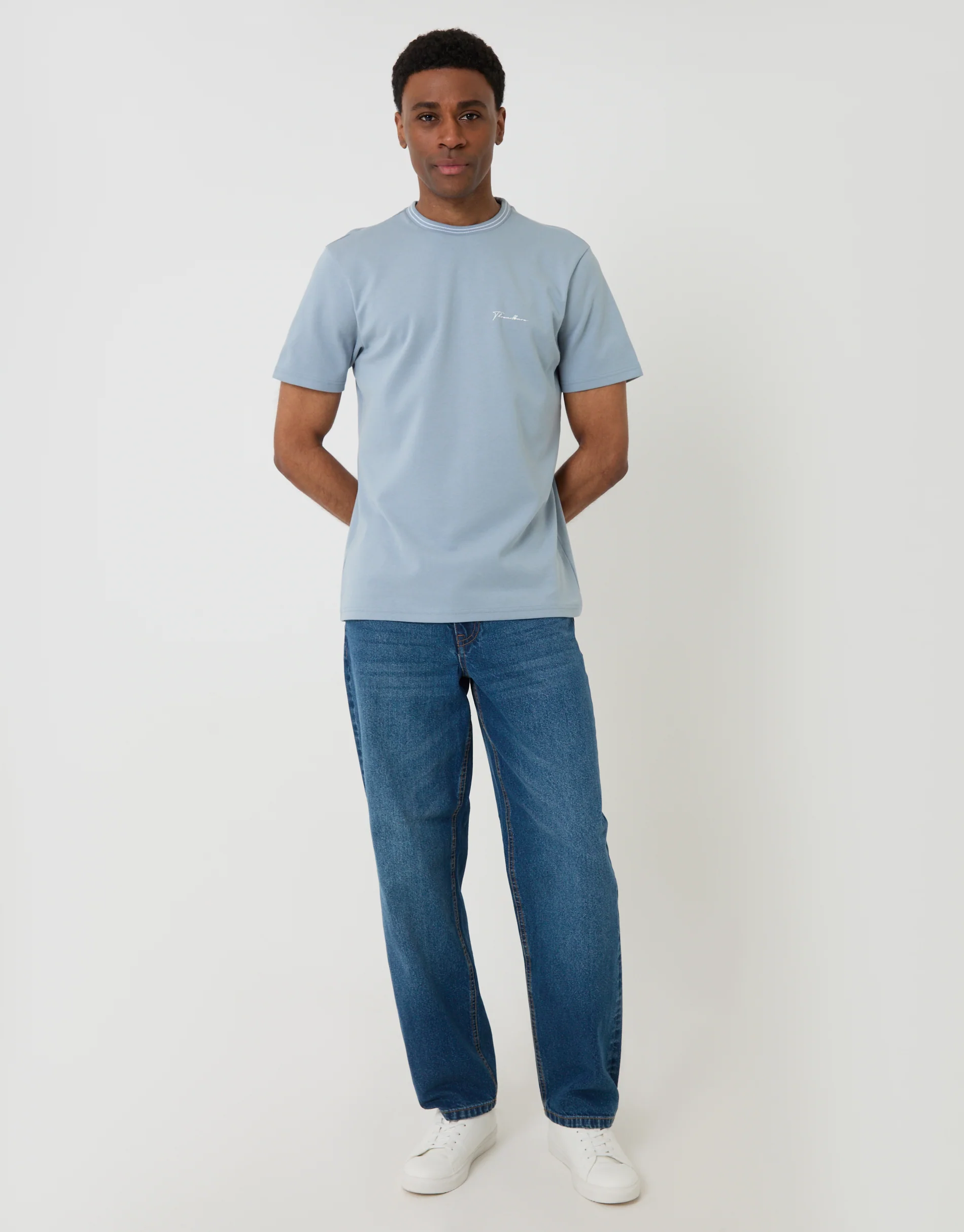 Cotton Crew Neck Script T-Shirt in Blue - Image 4