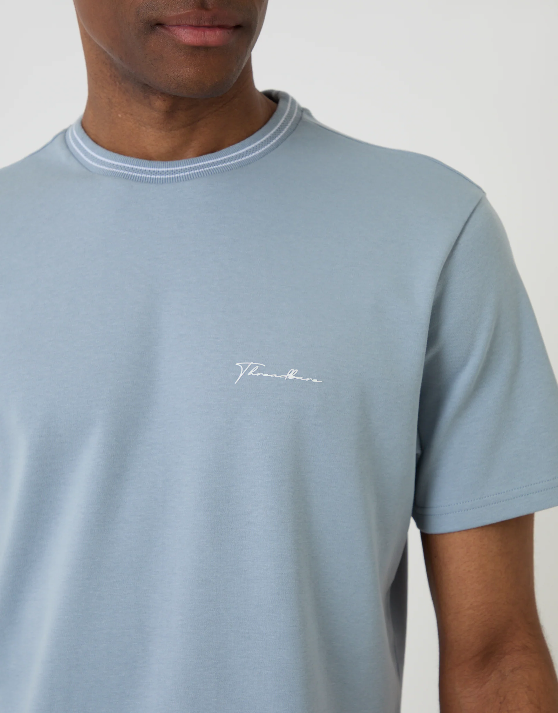 Cotton Crew Neck Script T-Shirt in Blue - Image 5