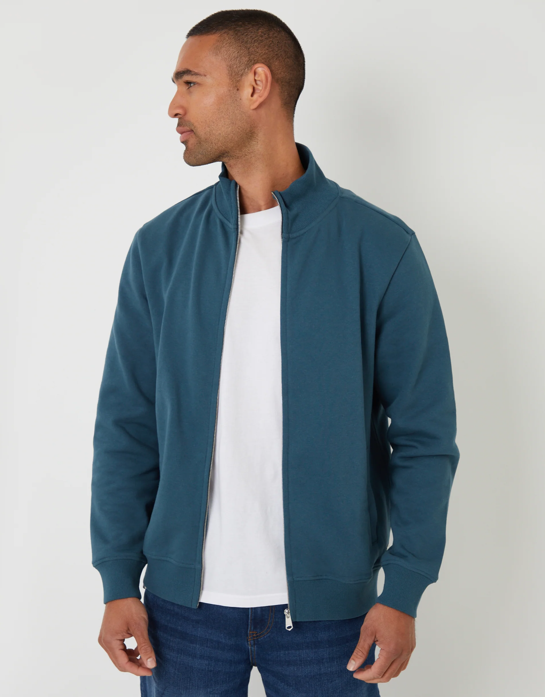 Funnel Neck Zip Through Sweatshirt in Blue