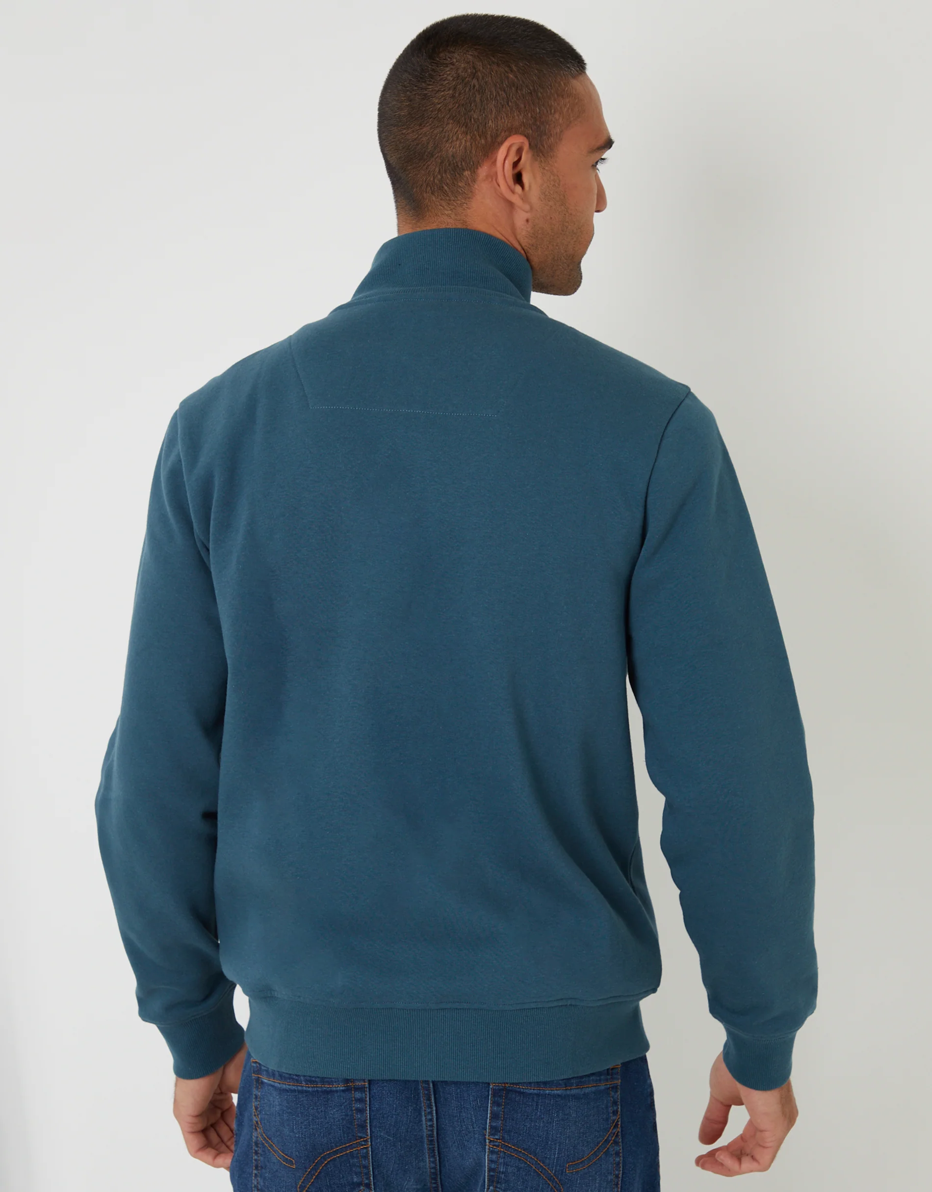 Funnel Neck Zip Through Sweatshirt in Blue - Image 2