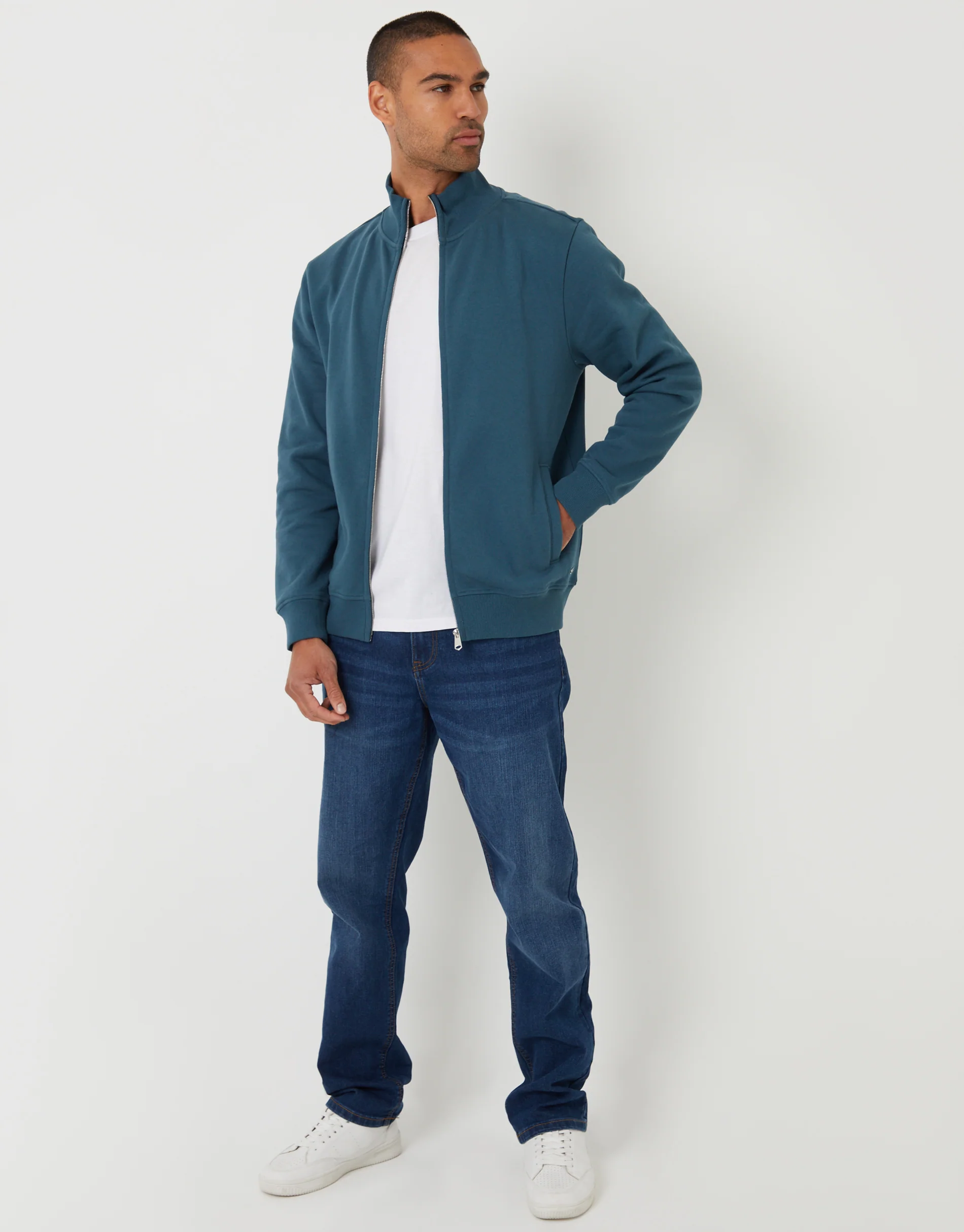 Funnel Neck Zip Through Sweatshirt in Blue - Image 3