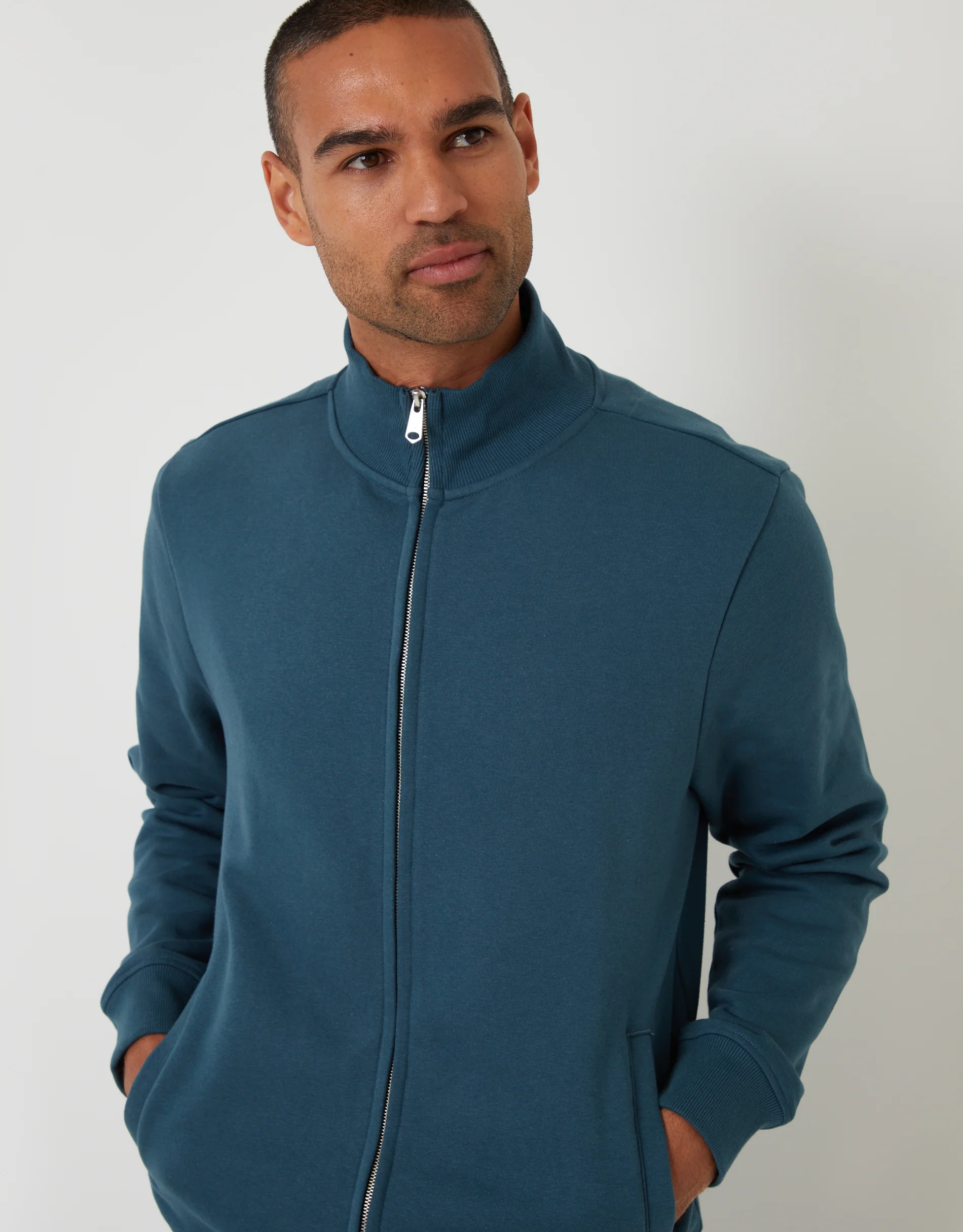 Funnel Neck Zip Through Sweatshirt in Blue - Image 4