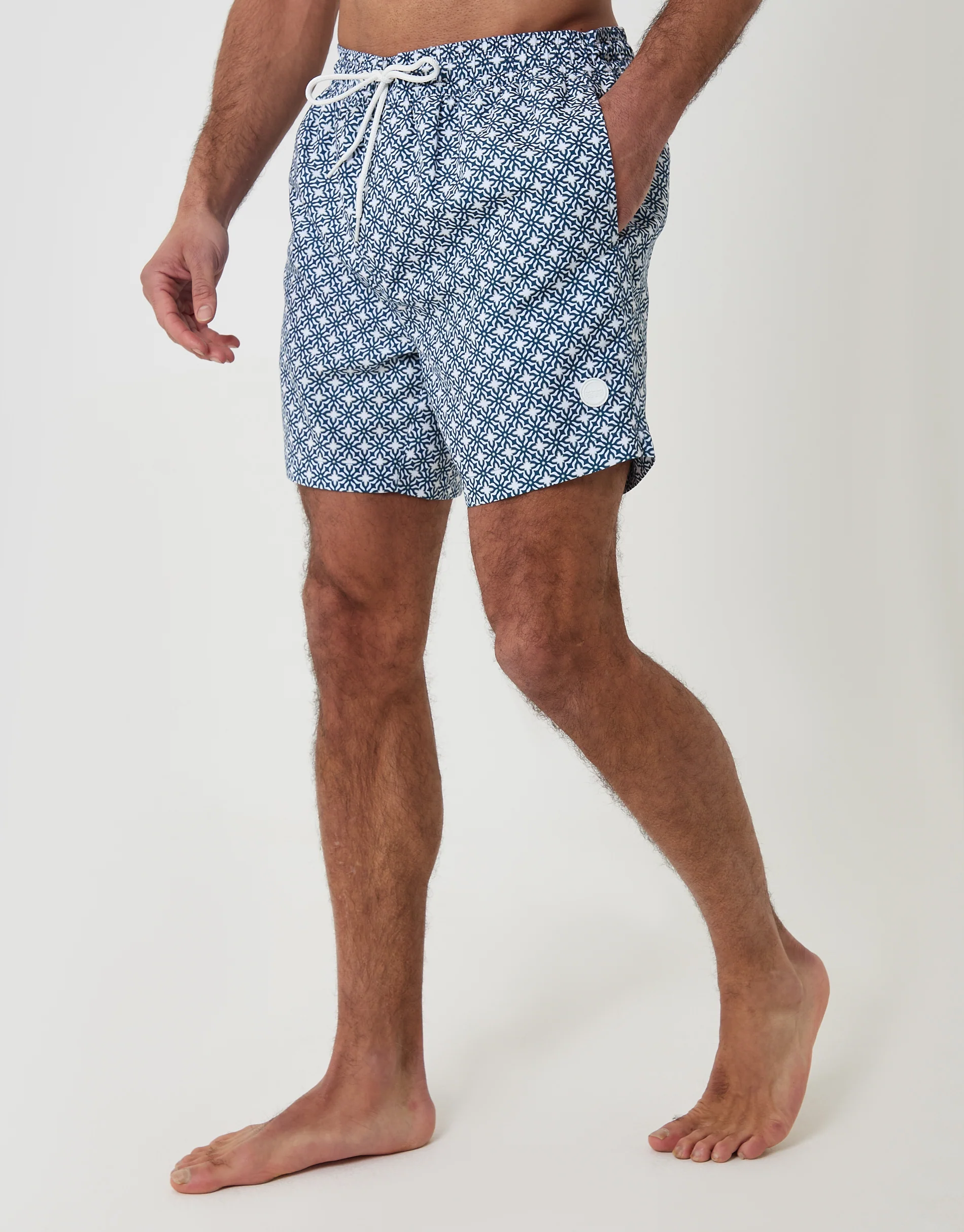 Geo Tile Print Quick Dry Swim Shorts in Blue