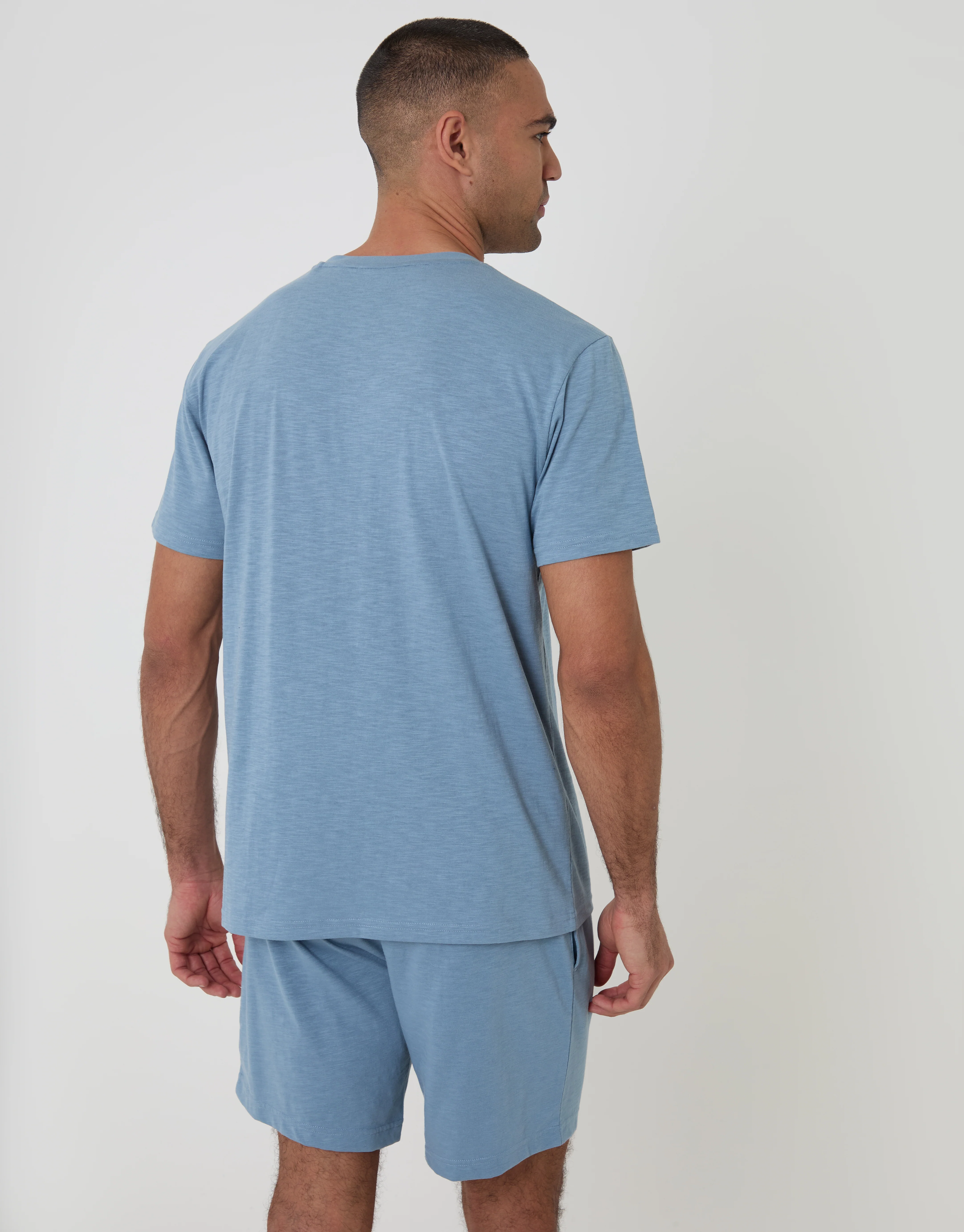 Grandad Top & Shorts Pyjama Set in Blue - Image 2