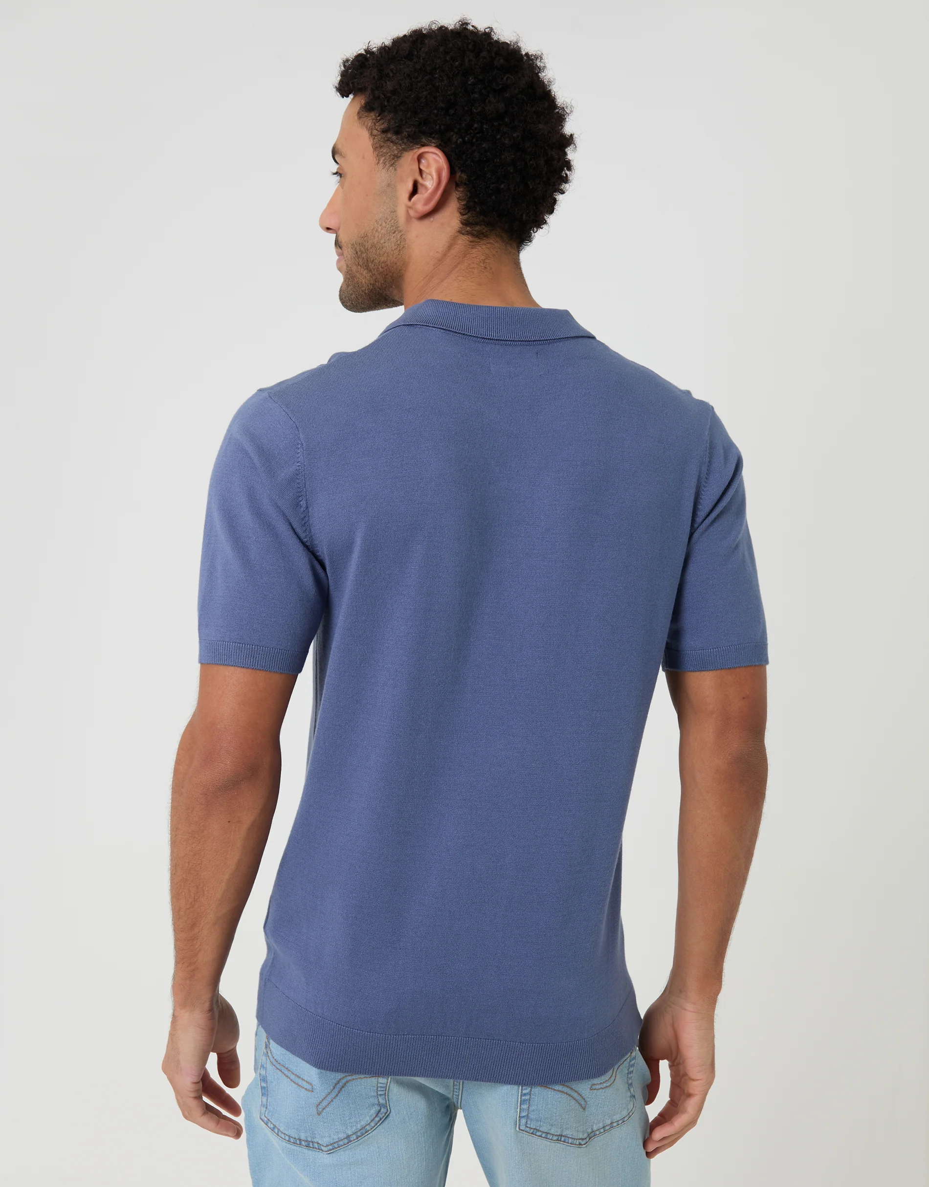 Knitted Trophy Neck Polo in Blue - Image 2