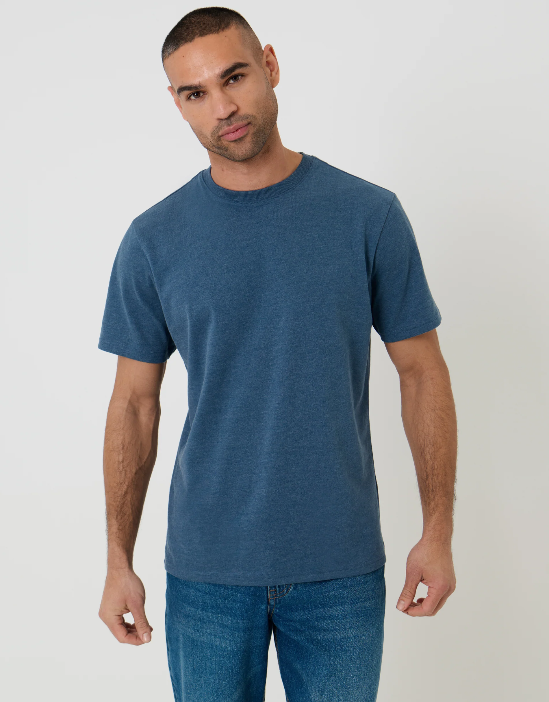 Peached Crew Neck T-Shirt in Blue Marl