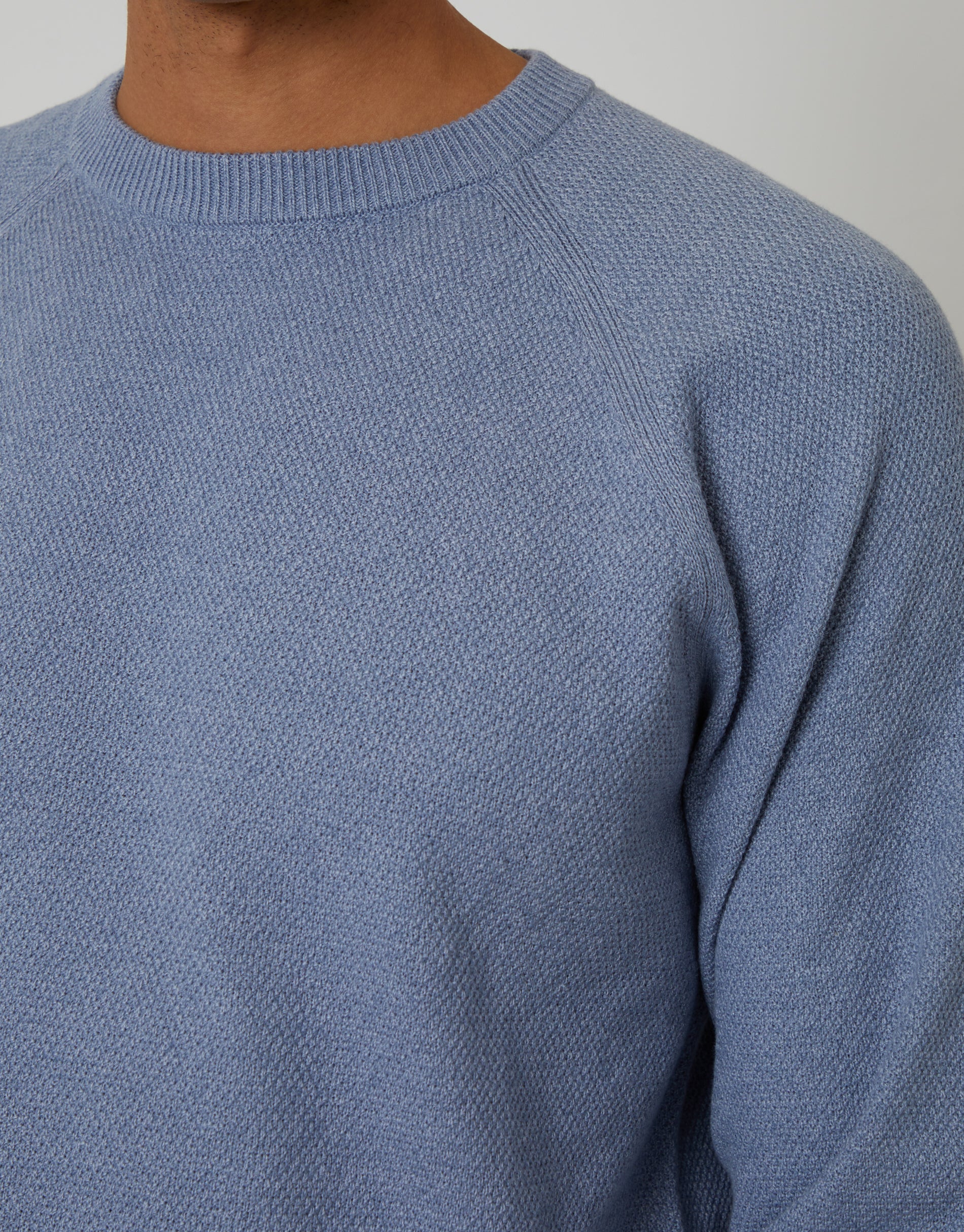 Raglan Knitted Crew Neck Jumper in Blue Marl - Image 4
