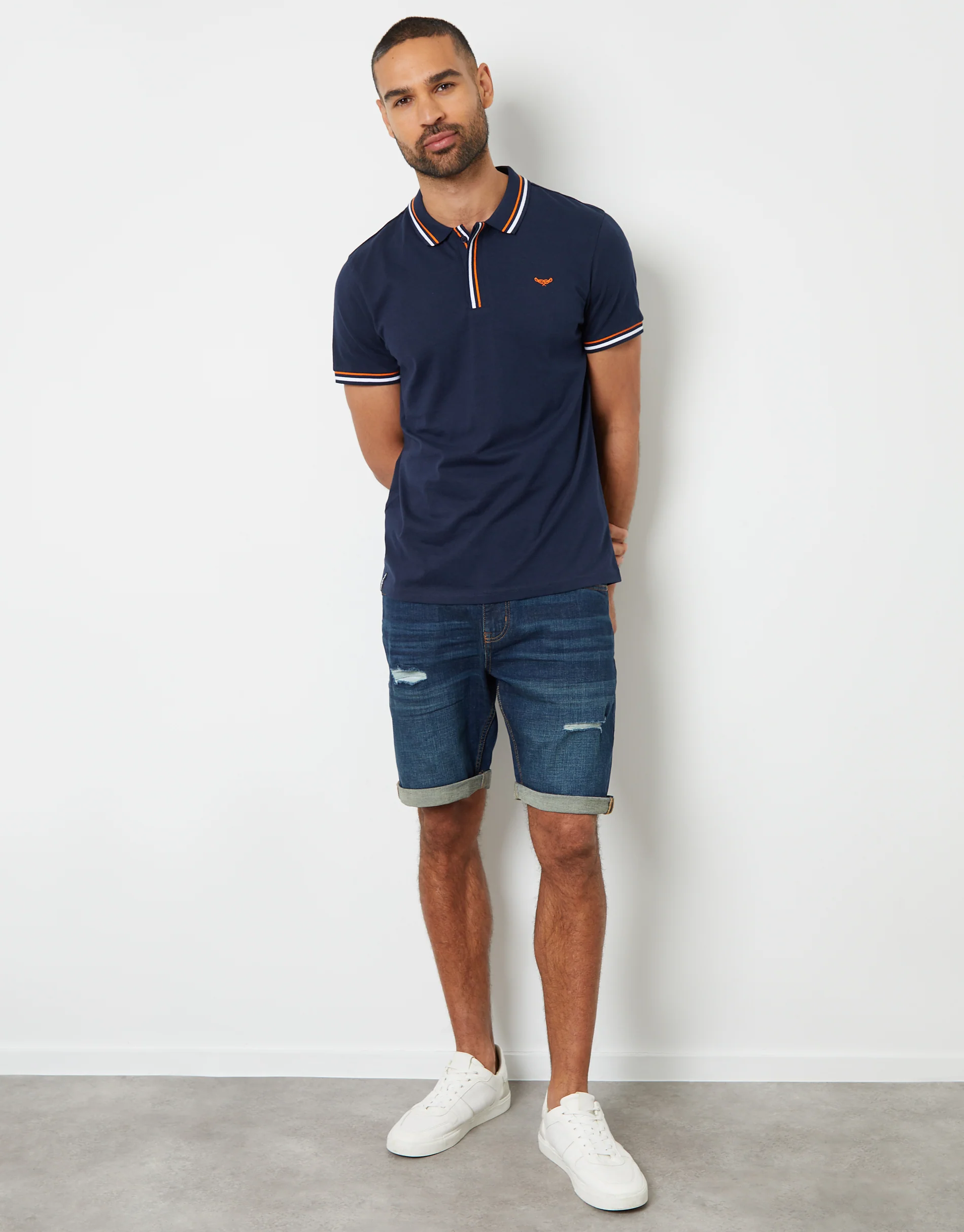 3 Pack Contrast Tipping Hidden Placket Polo Shirts in Blue Mix - Image 3