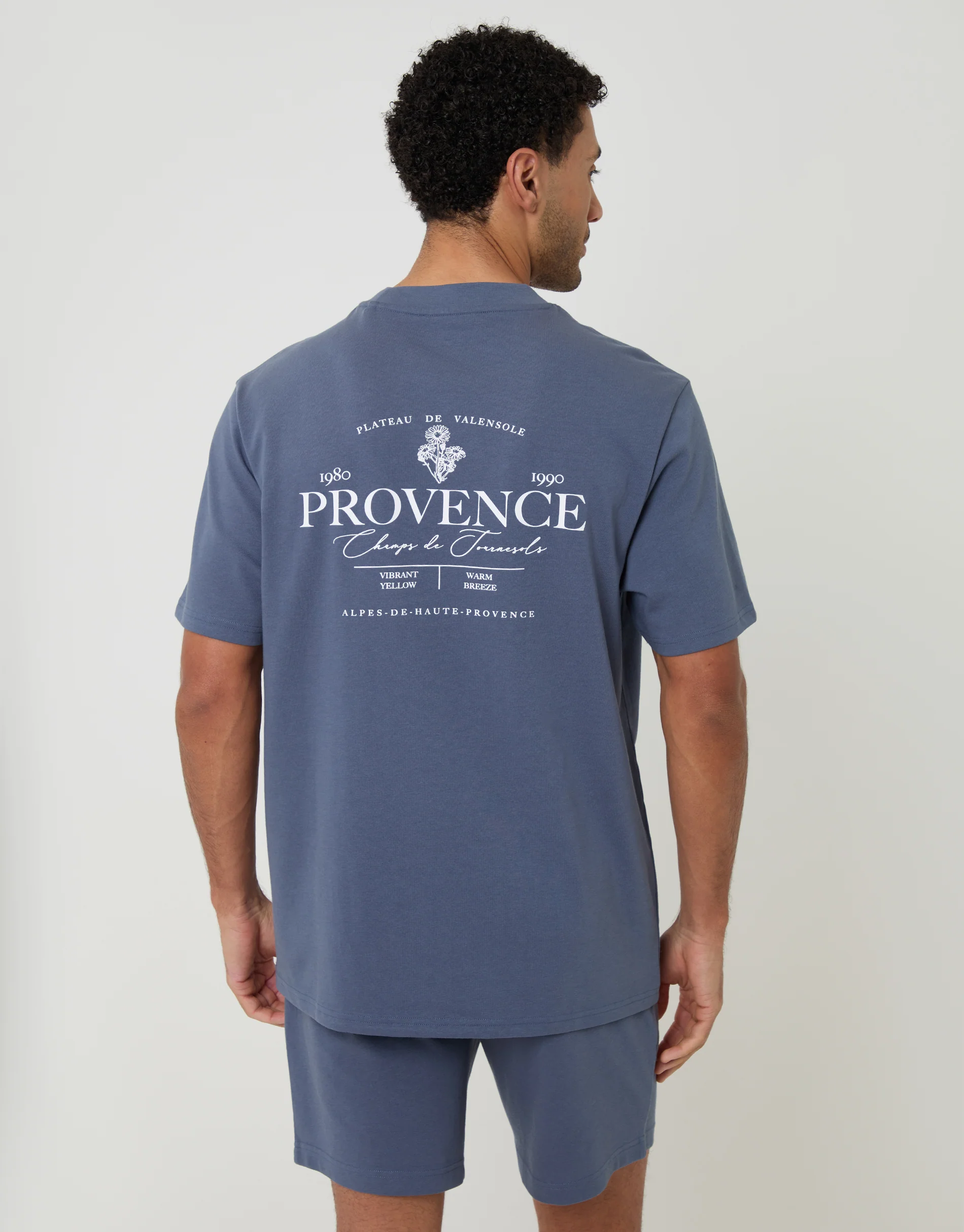 Relaxed Fit Graphic Top & Shorts Lounge Set in Blue - Image 2