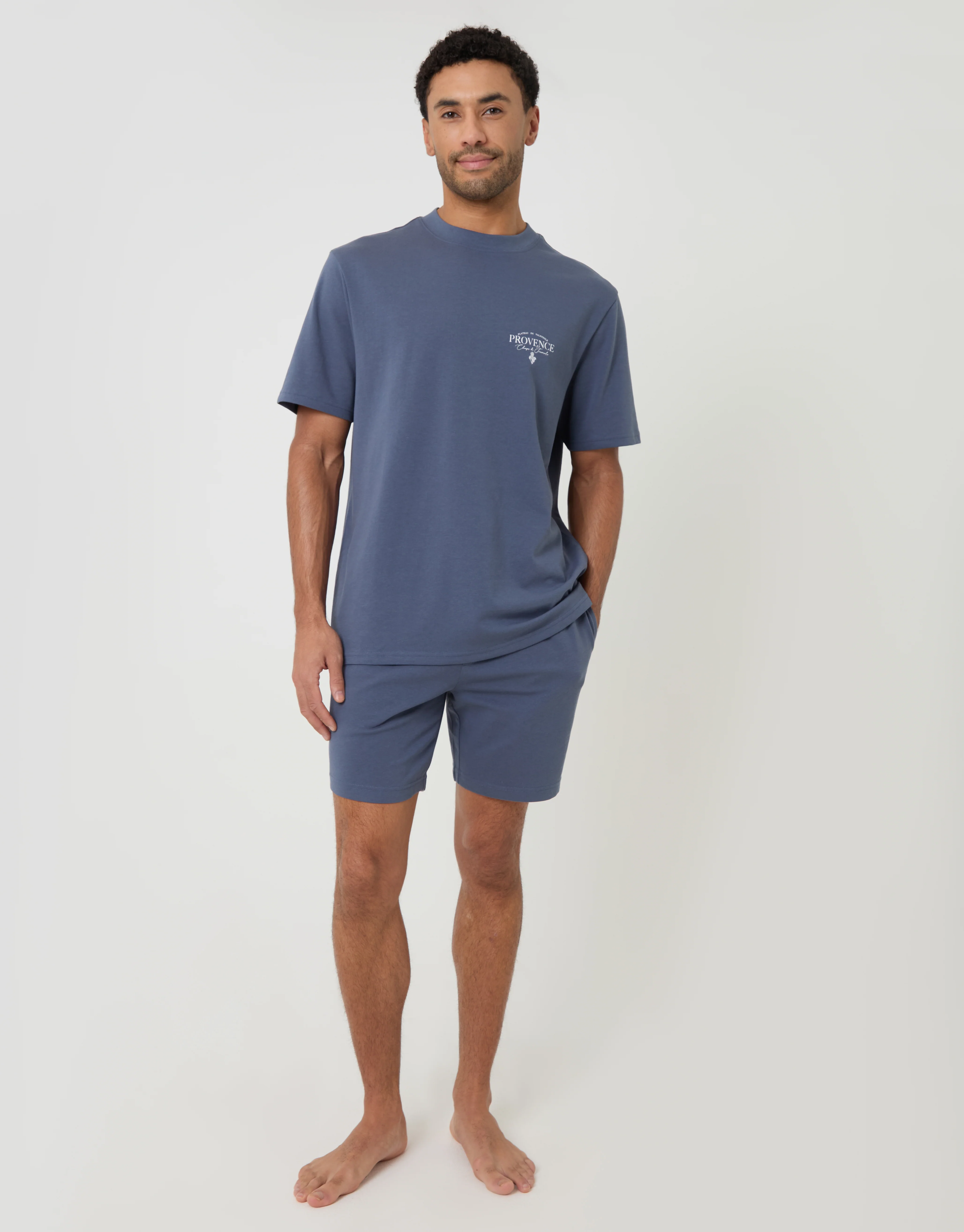 Relaxed Fit Graphic Top & Shorts Lounge Set in Blue - Image 3