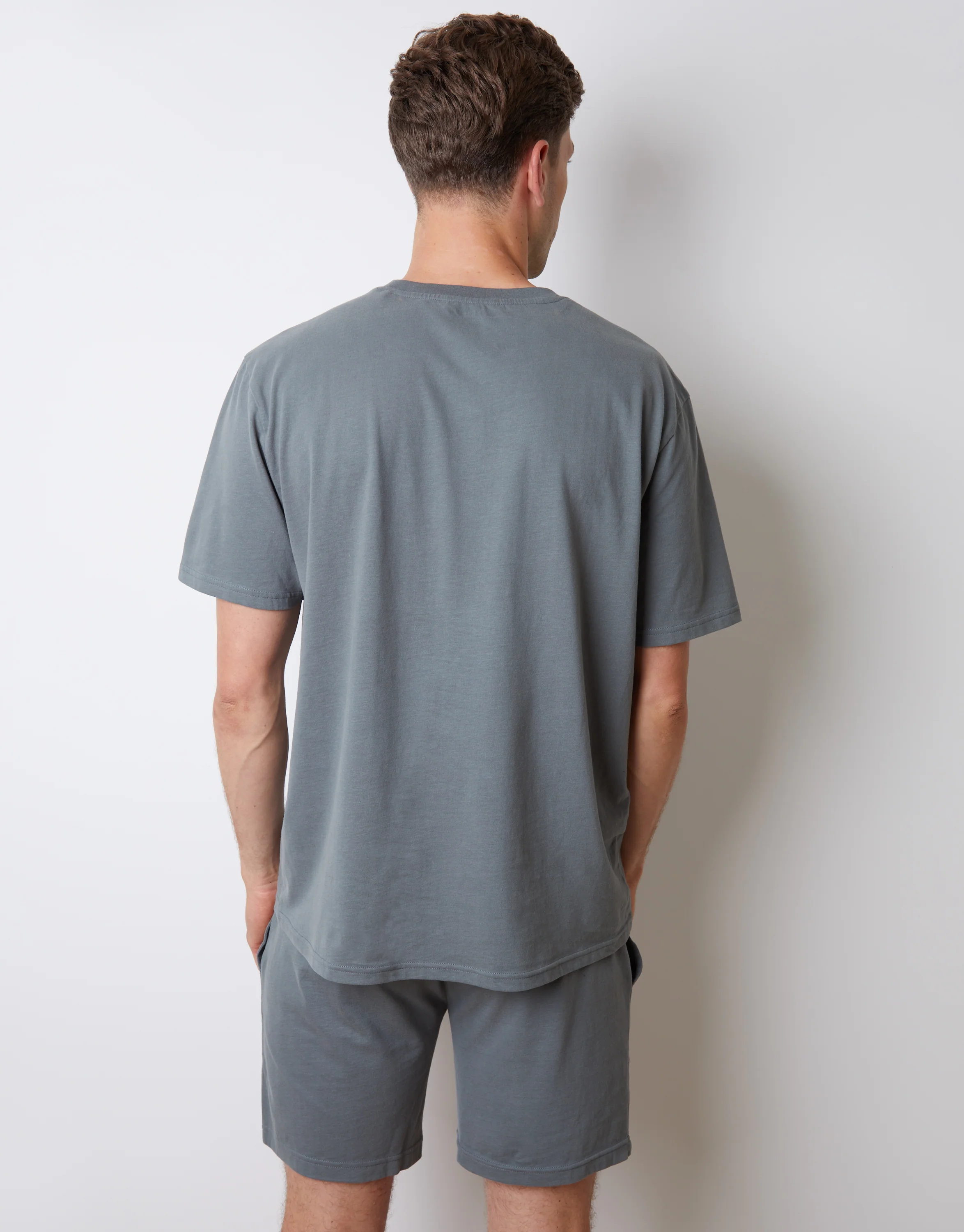 Relaxed Fit Peached Cotton Shortie Lounge Set in Blue - Image 2