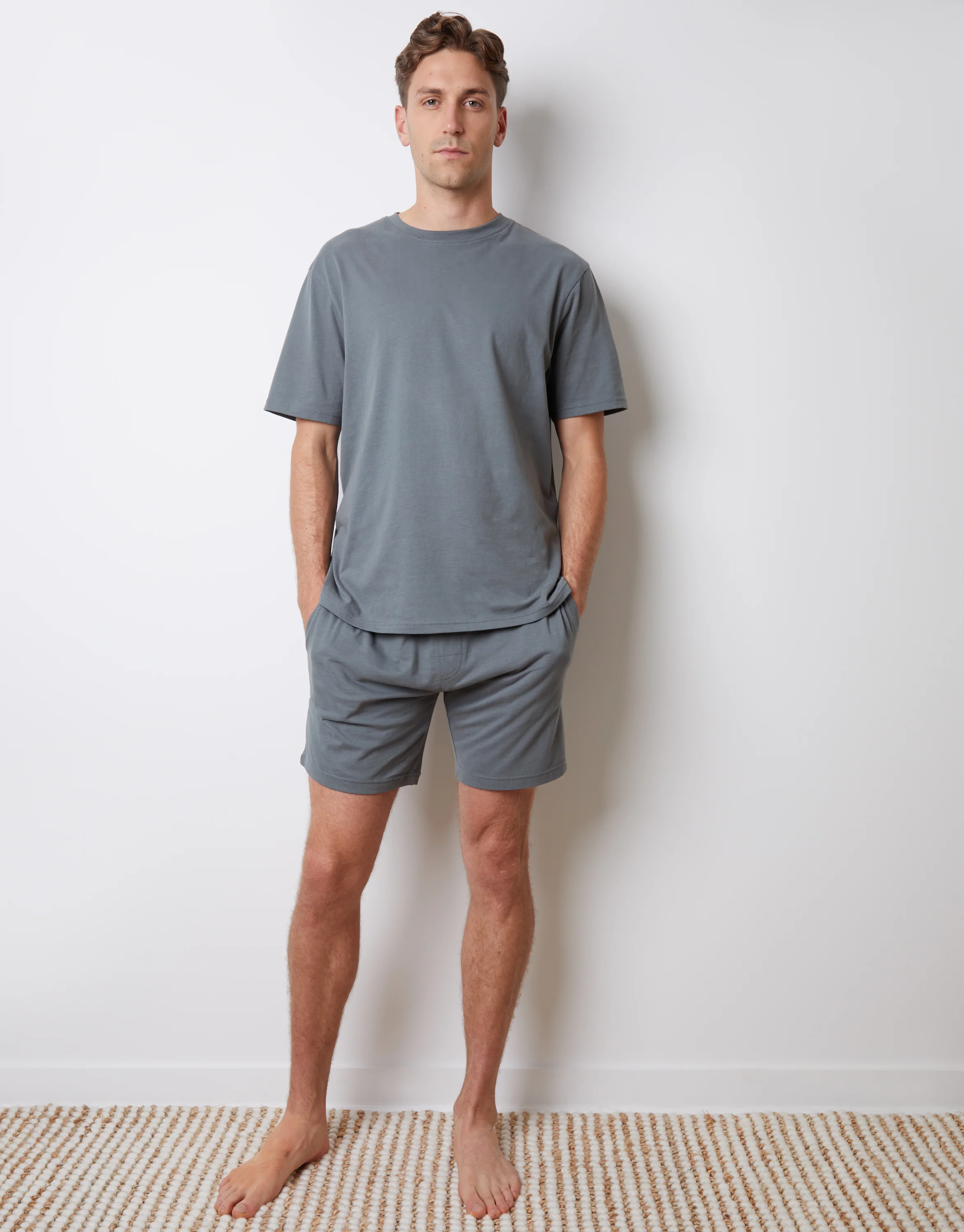 Relaxed Fit Peached Cotton Shortie Lounge Set in Blue - Image 3