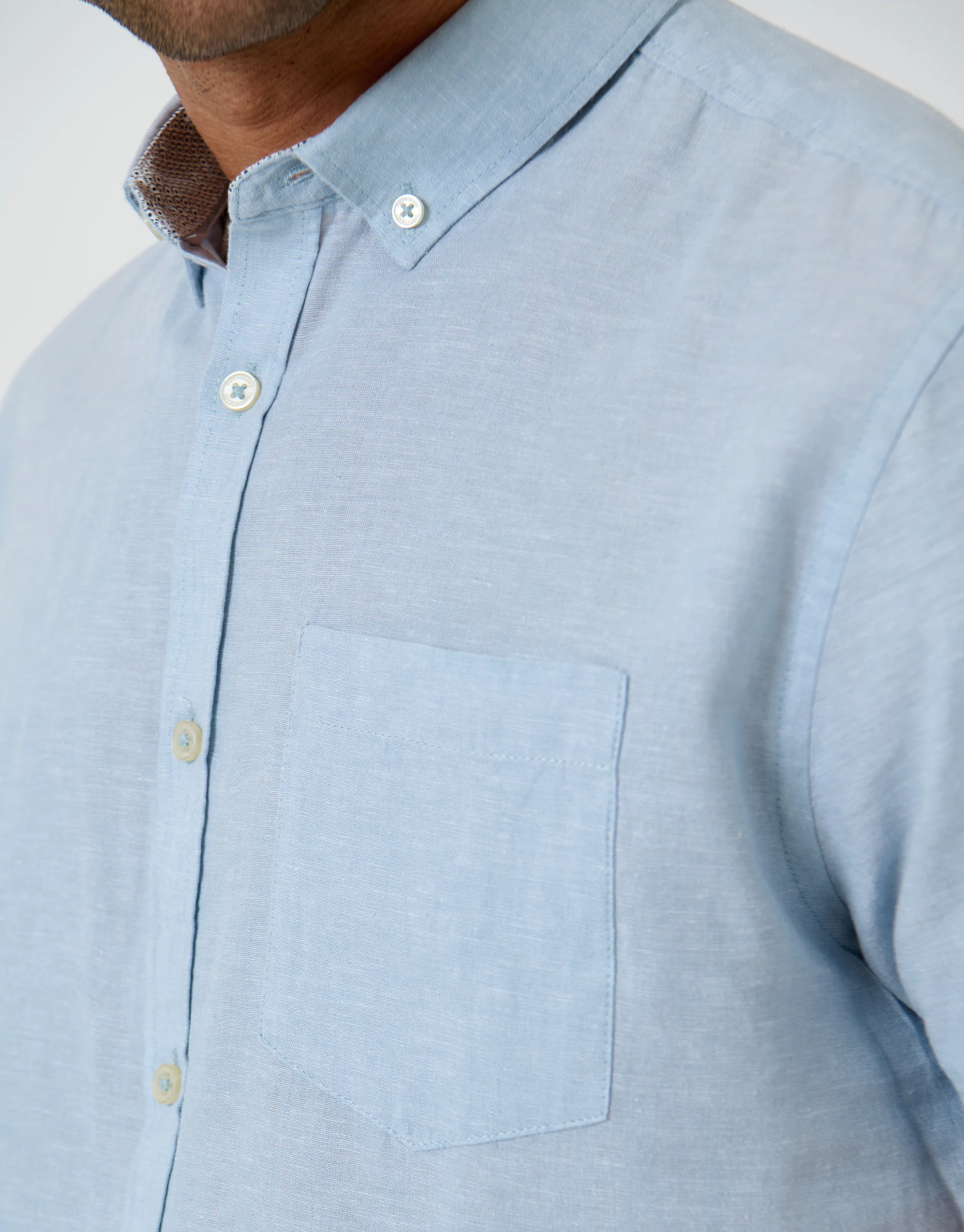 Light Short Sleeve Linen Blend Shirt in Blue - Image 5