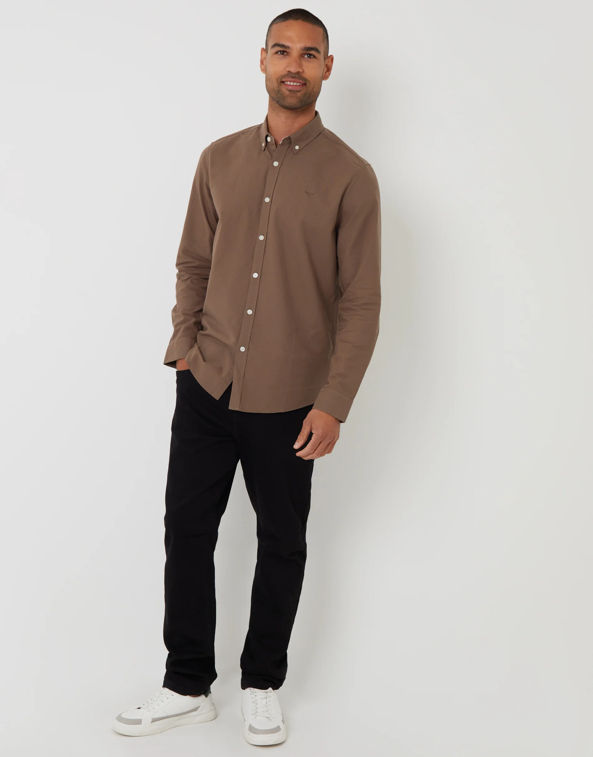 Cotton Long Sleeve Shirt in Brown - Image 3