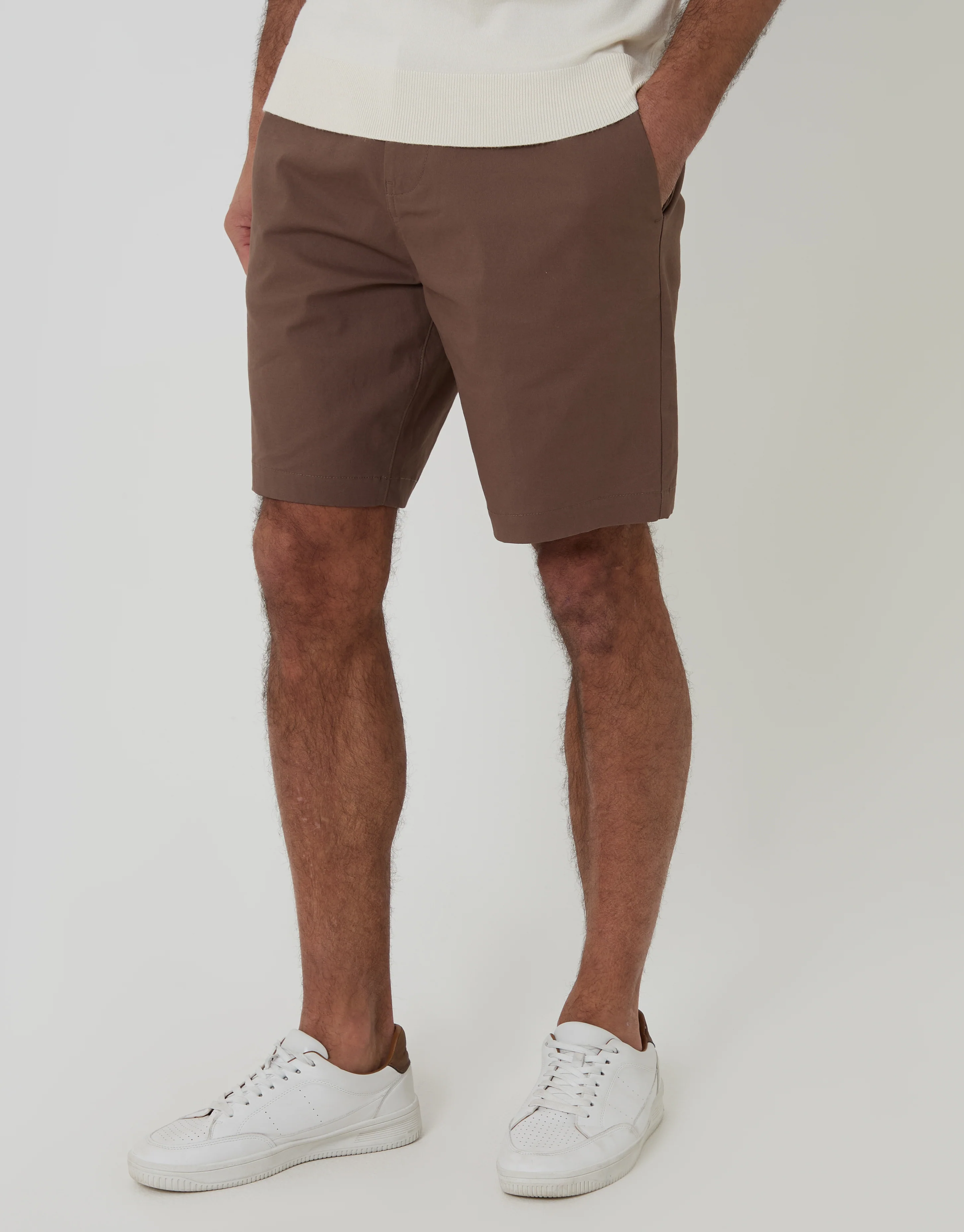 Regular Fit Stretch Chino Shorts in Brown