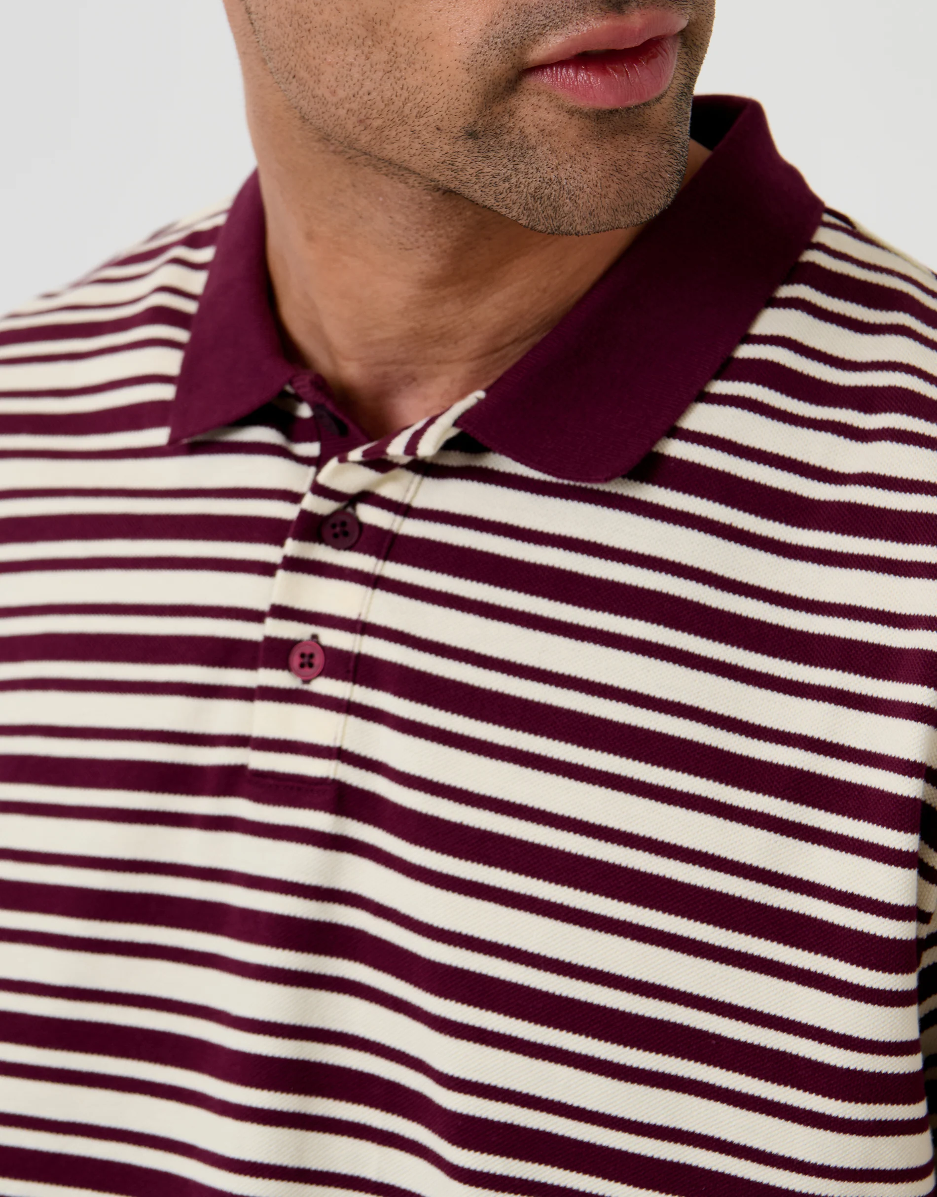 Relaxed Fit Polo Shirt in Burgundy Stripe - Image 5