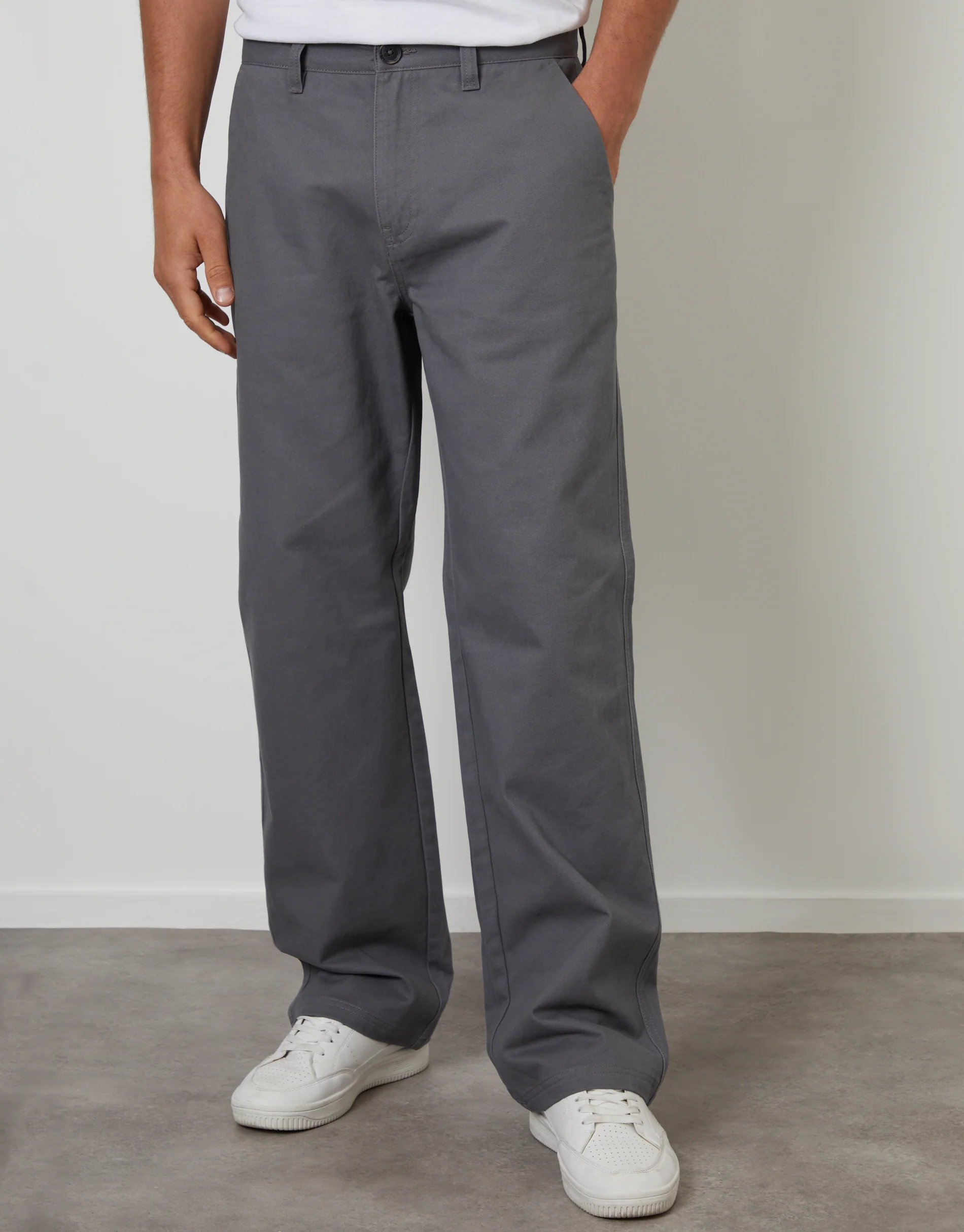 Baggy Fit Chino Trousers in Charcoal Grey - Image 2