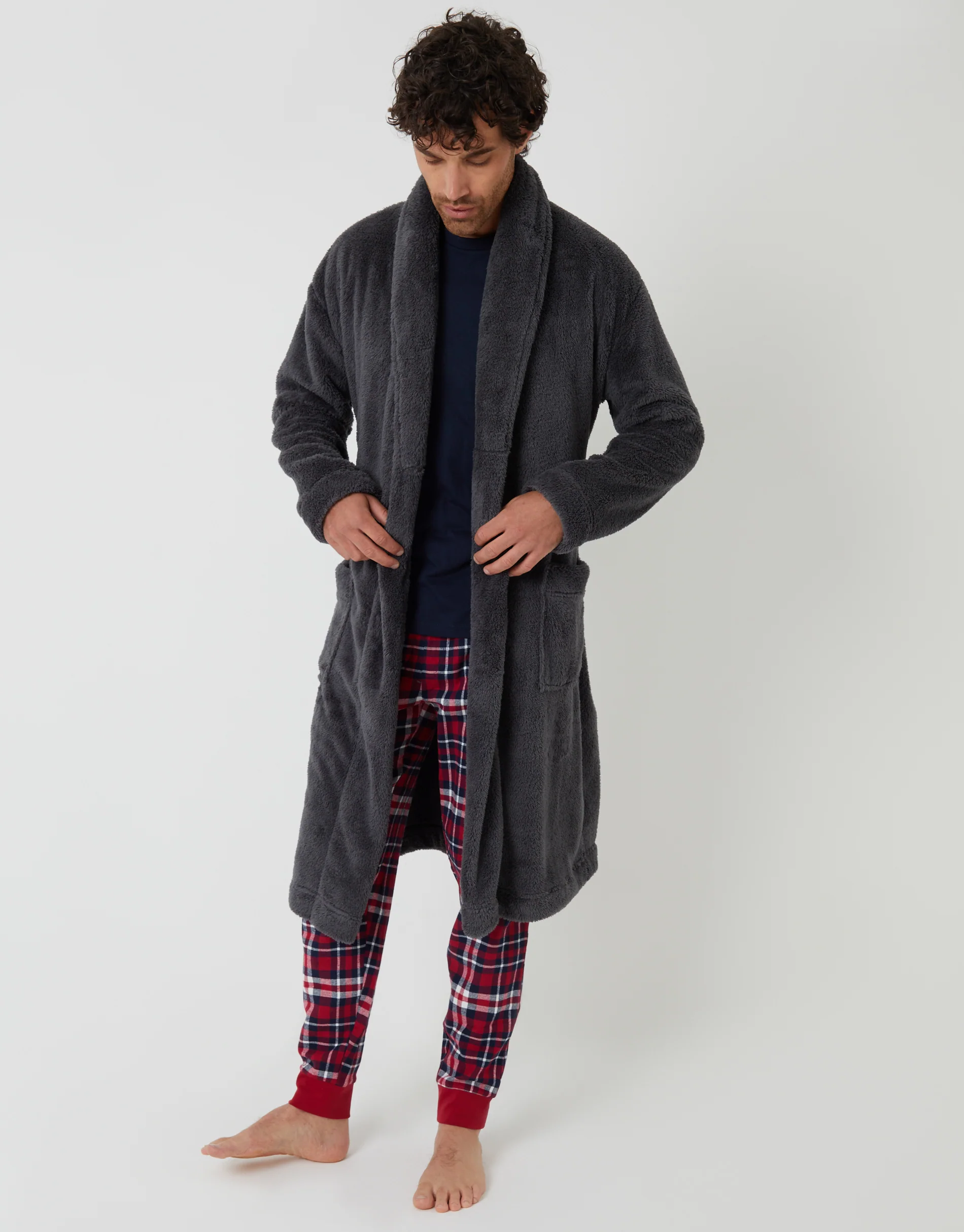 Borg Dressing Gown in Charcoal Grey