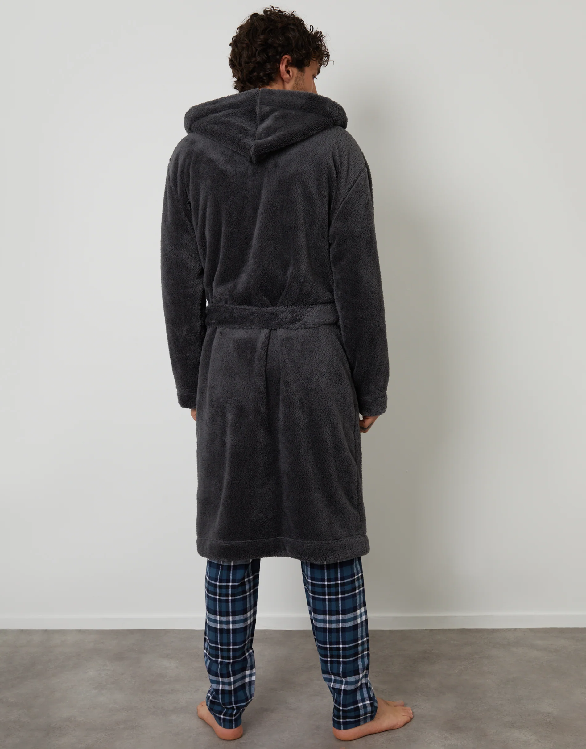 Borg Hooded Dressing Gown in Charcoal Grey - Image 2