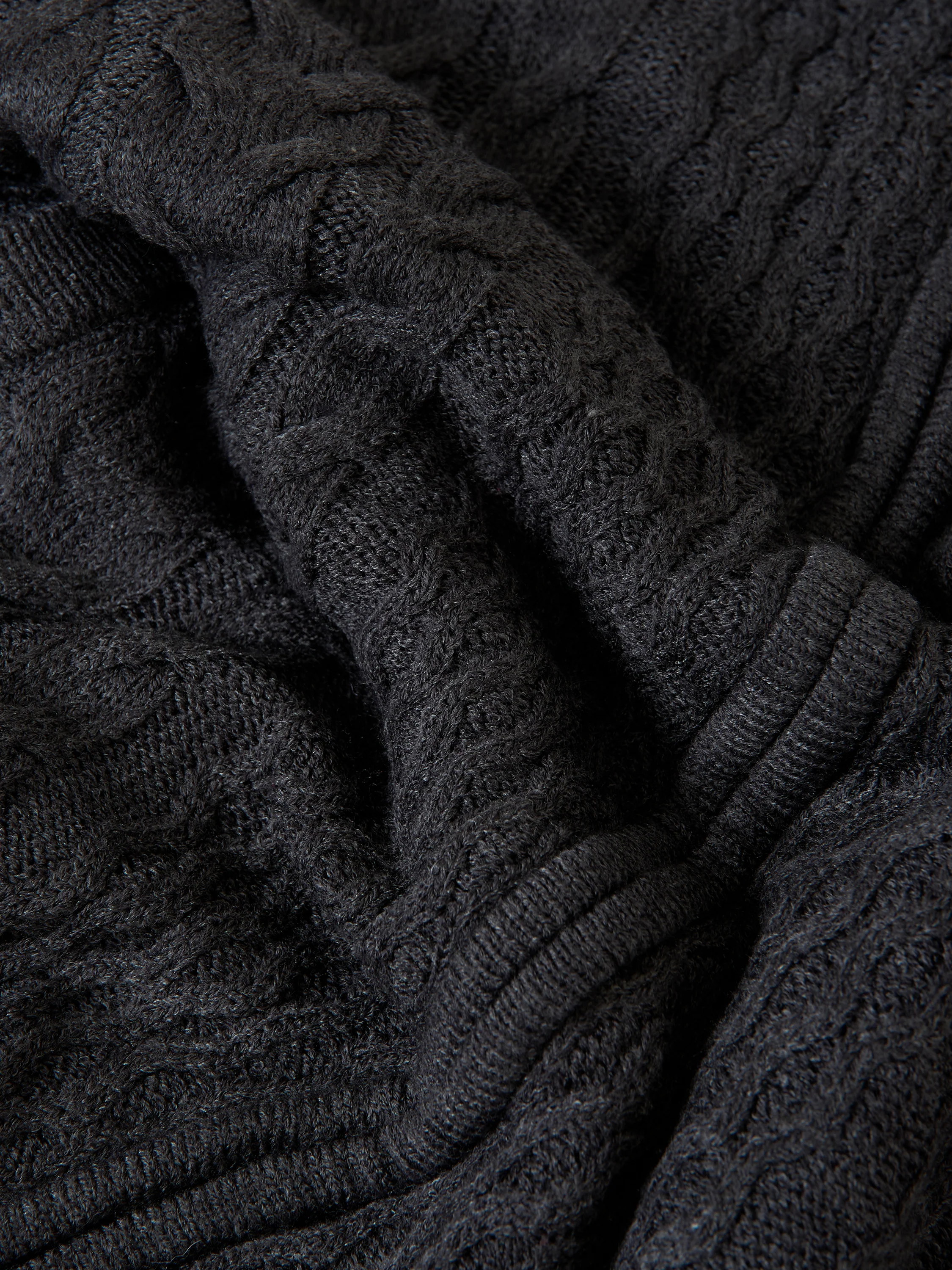 Cable Knit Microfleece Lined Zip Through Hoodie in Charcoal Grey - Image 6