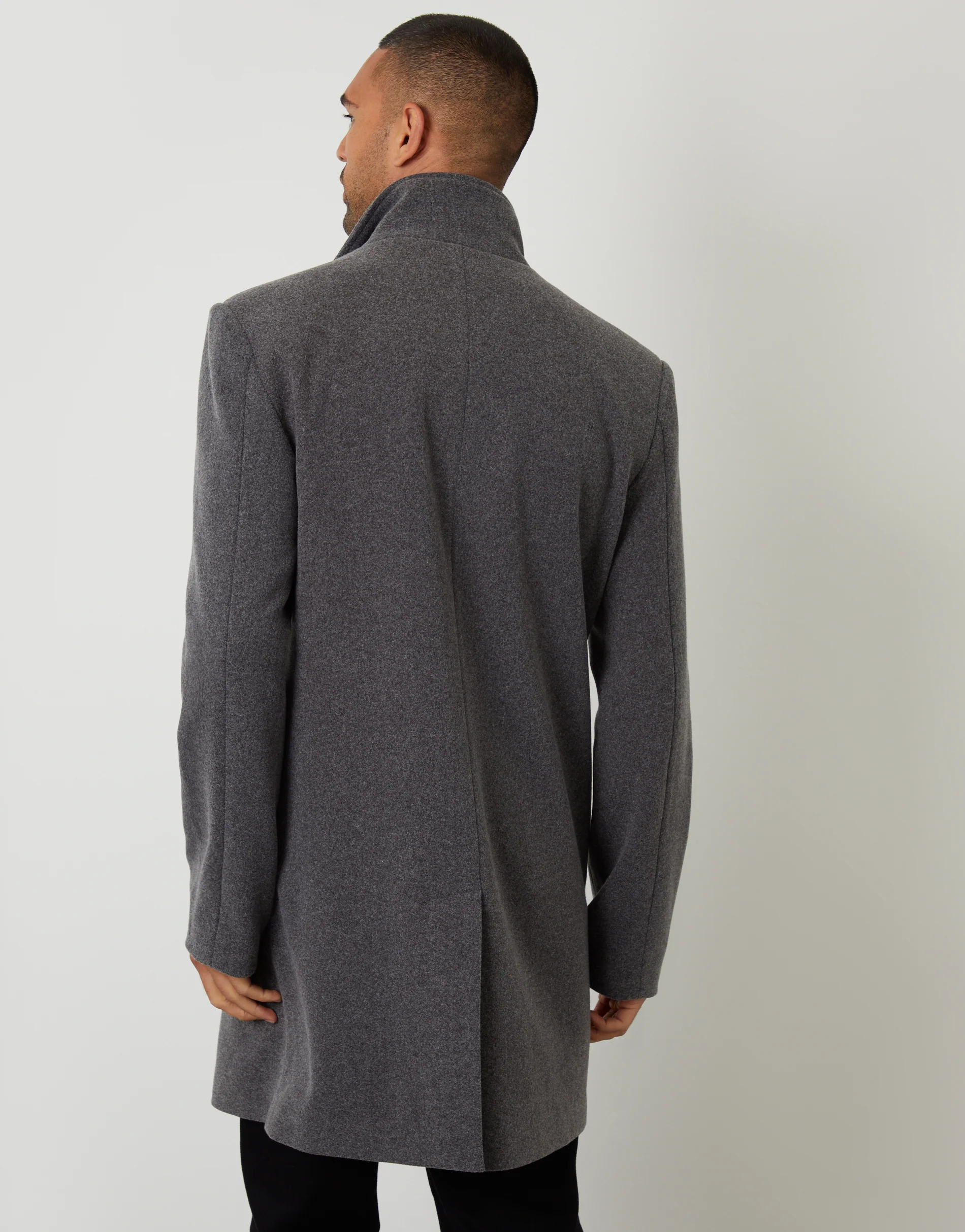 Faux Wool Mock Layer Longline Utility Coat in Charcoal Grey - Image 3