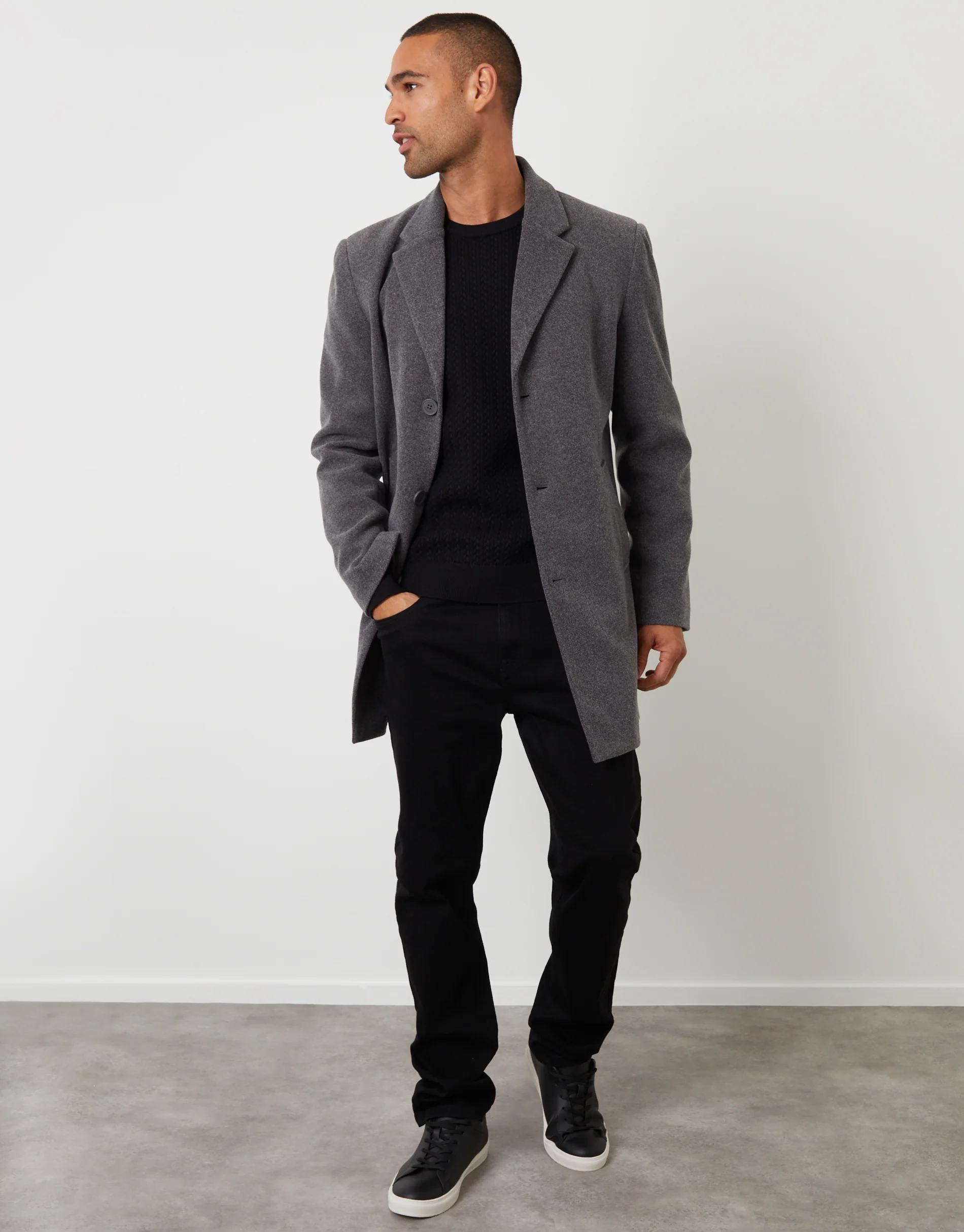 Faux Wool Overcoat in Charcoal Grey - Image 3