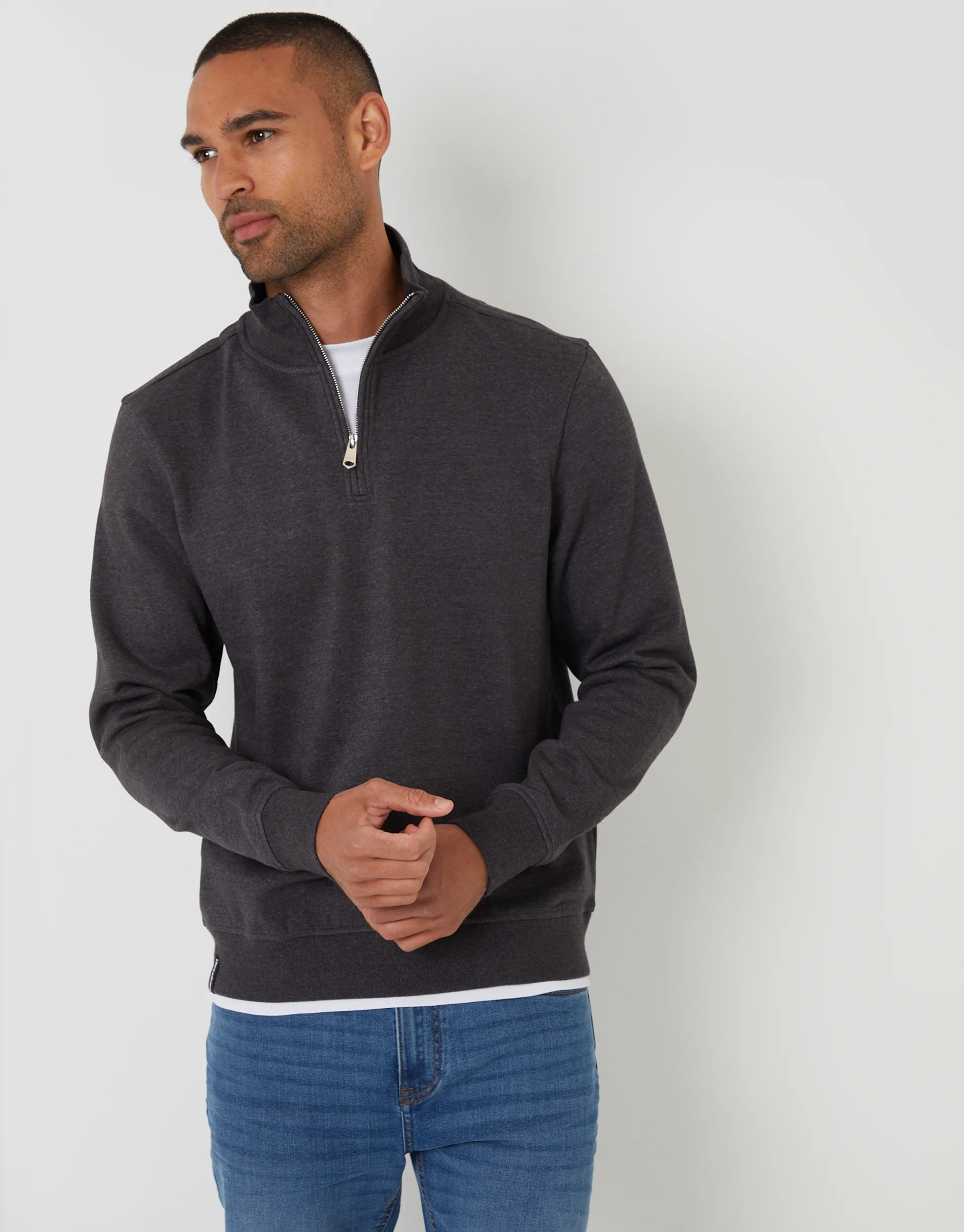 Mock T-Shirt Quarter Zip Sweatshirt in Charcoal Grey