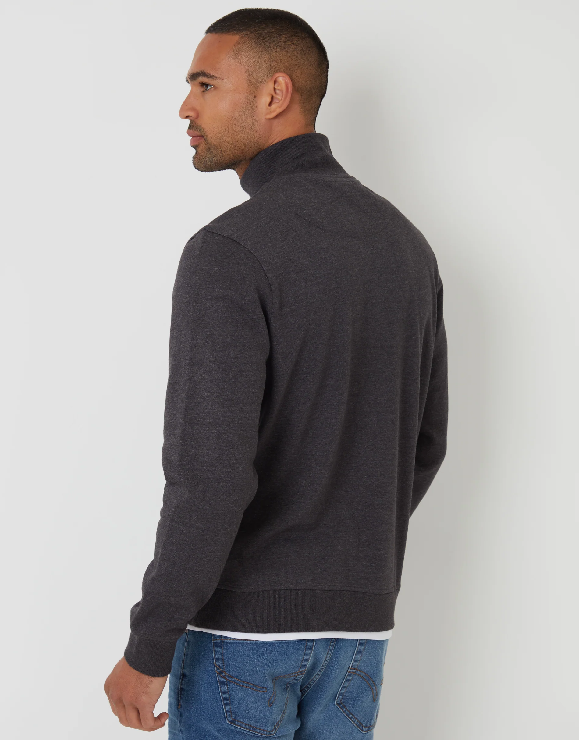 Mock T-Shirt Quarter Zip Sweatshirt in Charcoal Grey - Image 2