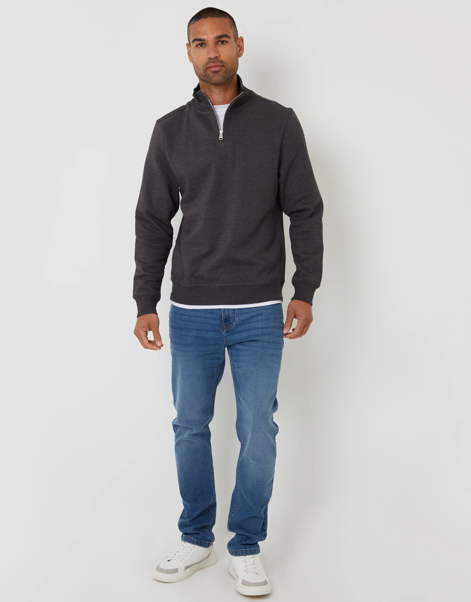 Mock T-Shirt Quarter Zip Sweatshirt in Charcoal Grey - Image 3