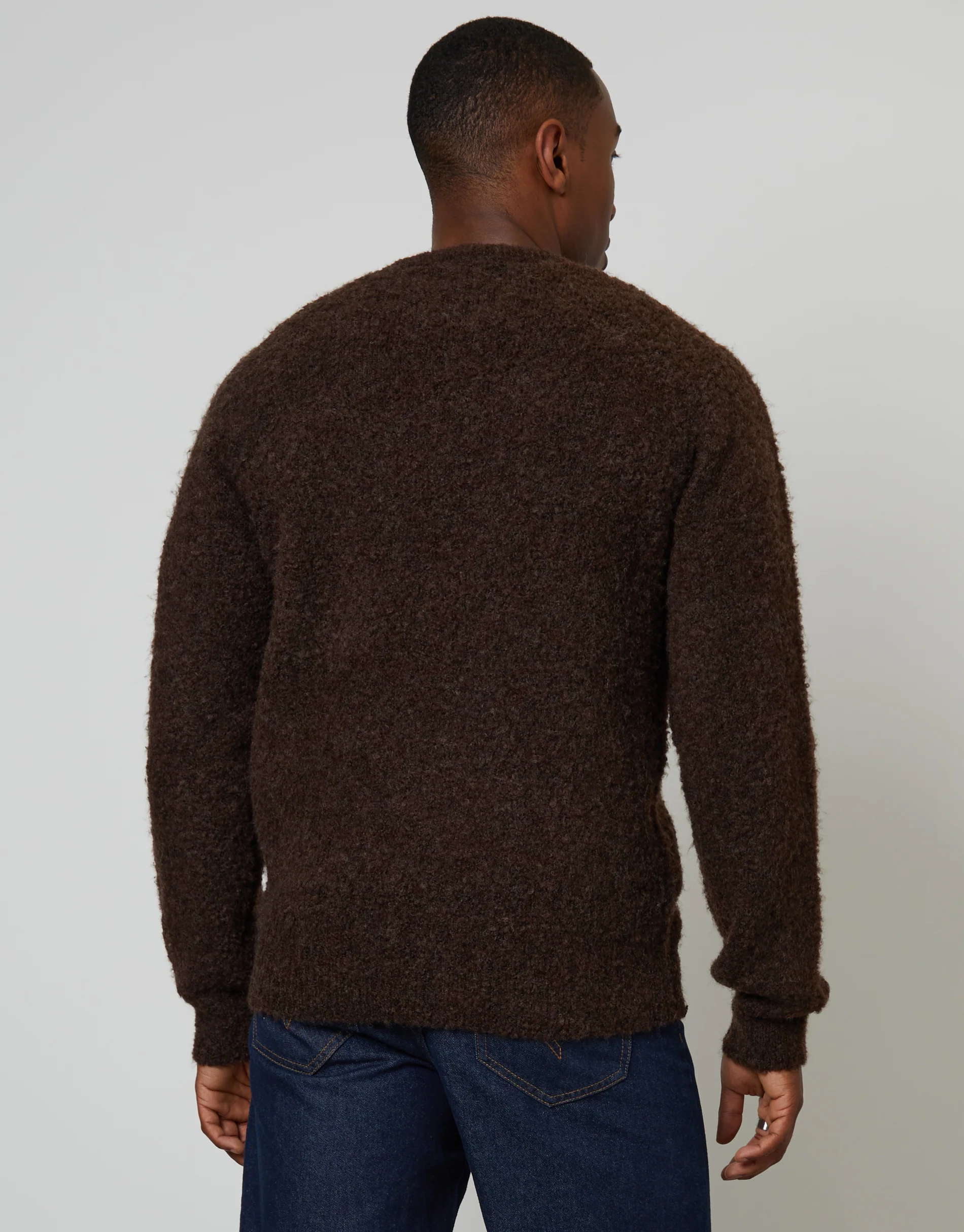Fluffy Knitted Crew Neck Jumper in Chocolate Brown - Image 2