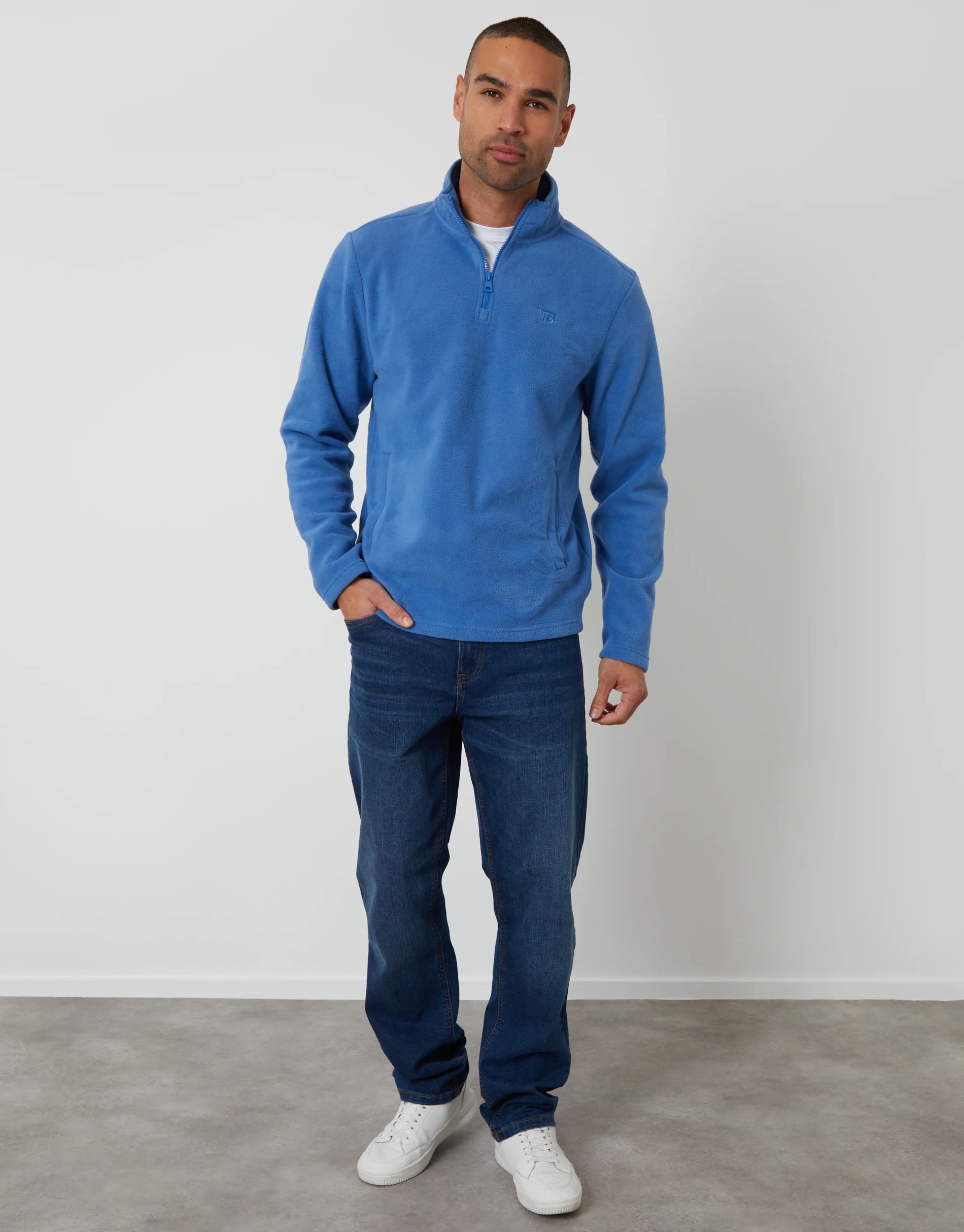 Quarter Zip Microfleece Sweatshirt in Cobalt Blue - Image 3
