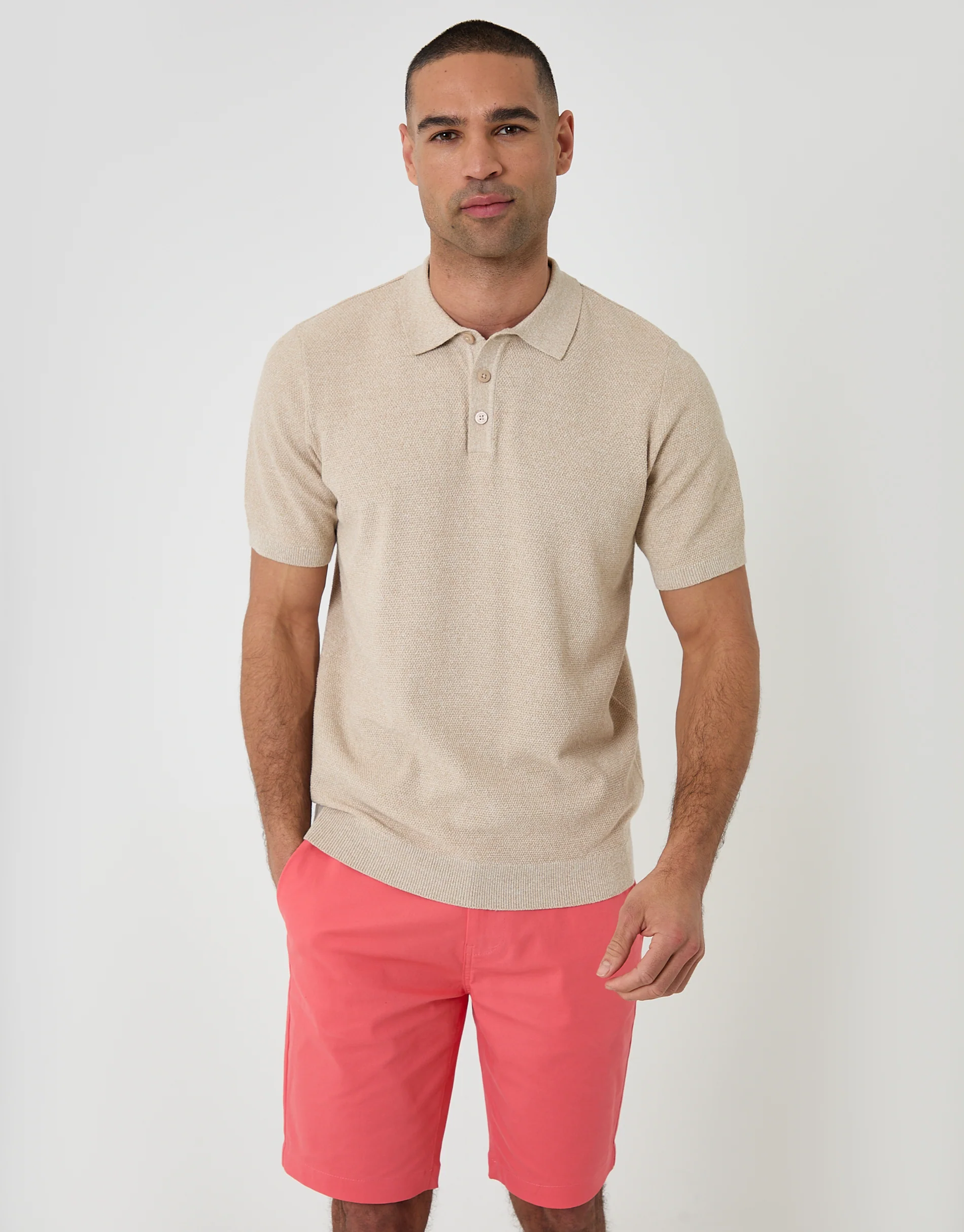 Belted Chino Shorts in Coral Pink