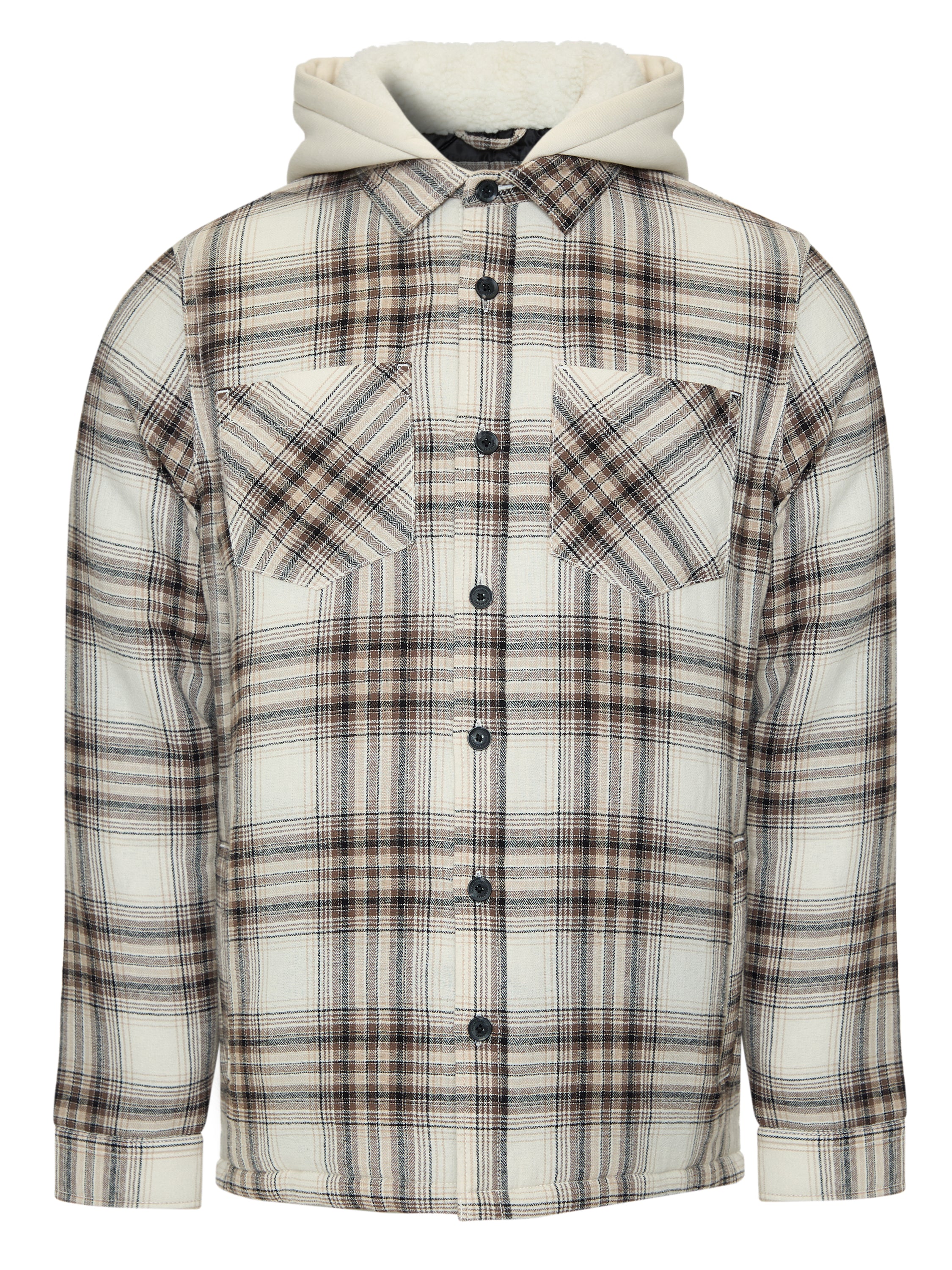 Quilted Shacket with Borg Lined Hood in Cream Check - Image 7