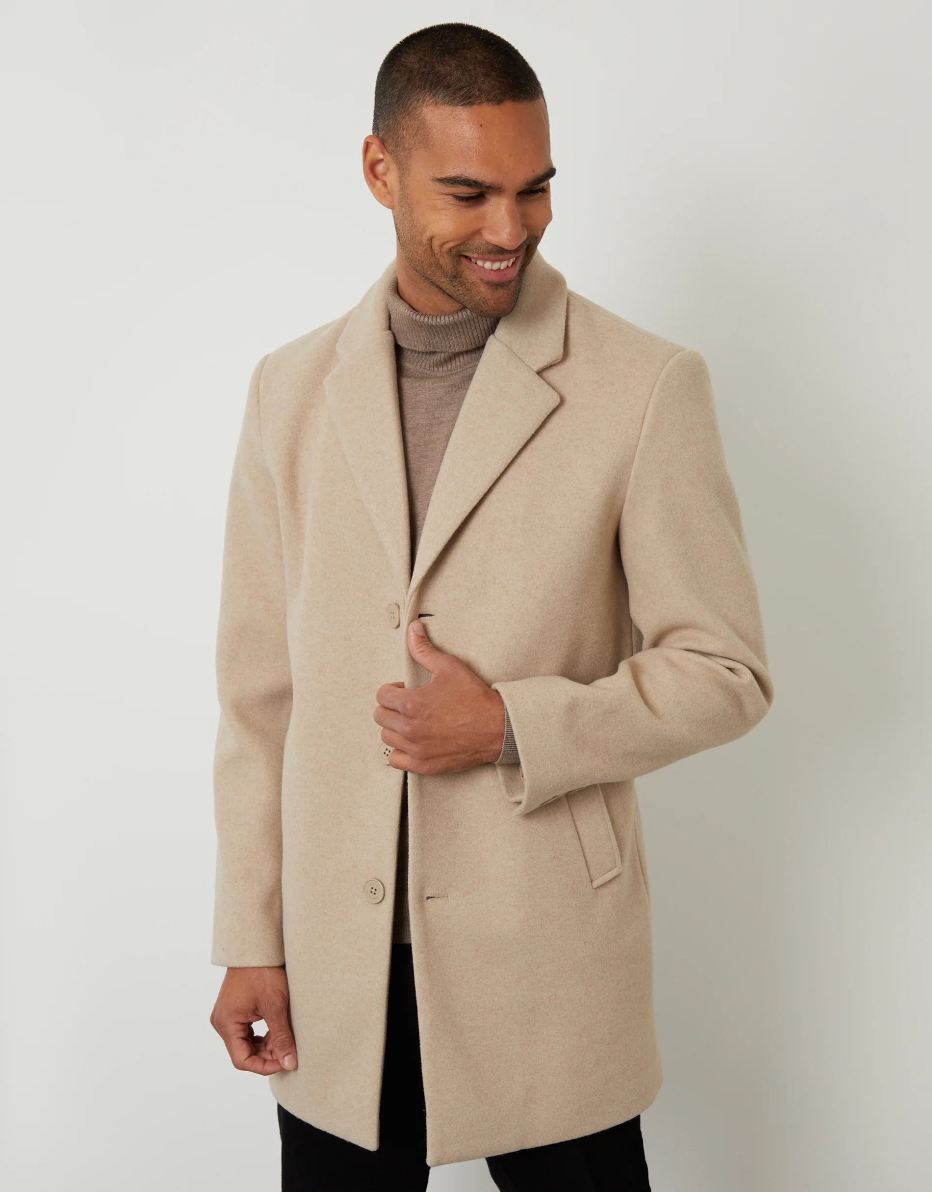 Faux Wool Overcoat in Cream - Image 2