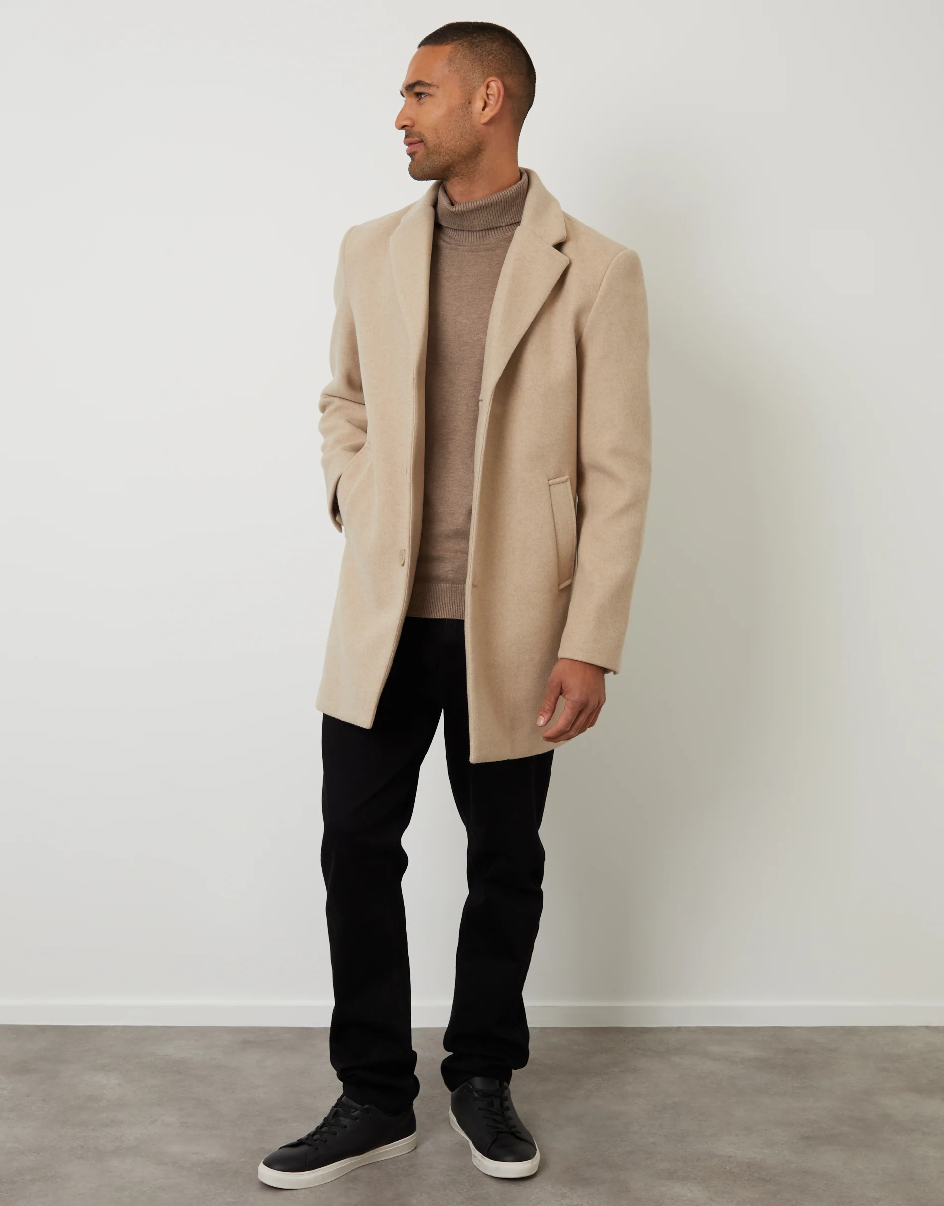 Faux Wool Overcoat in Cream - Image 4