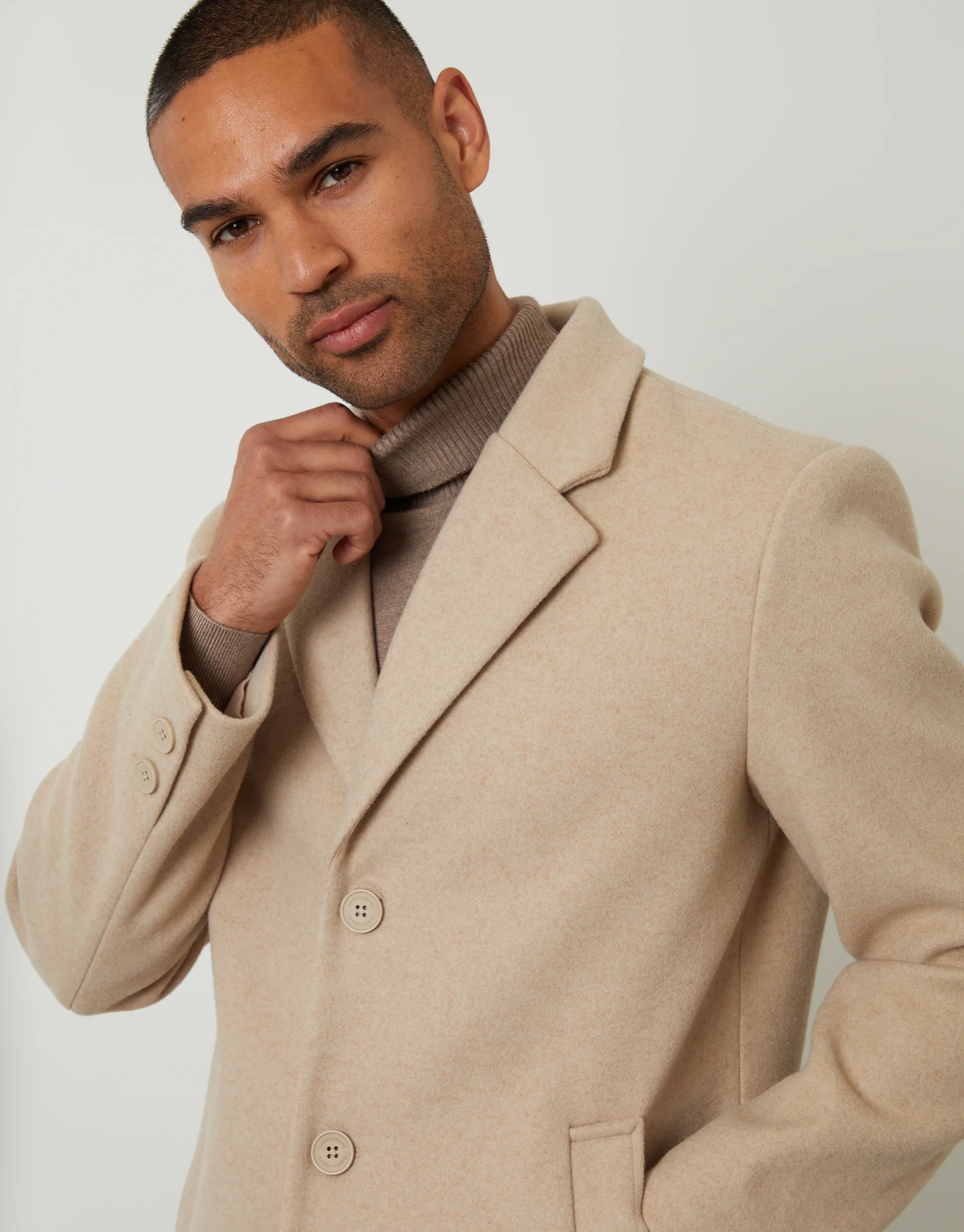 Faux Wool Overcoat in Cream - Image 5