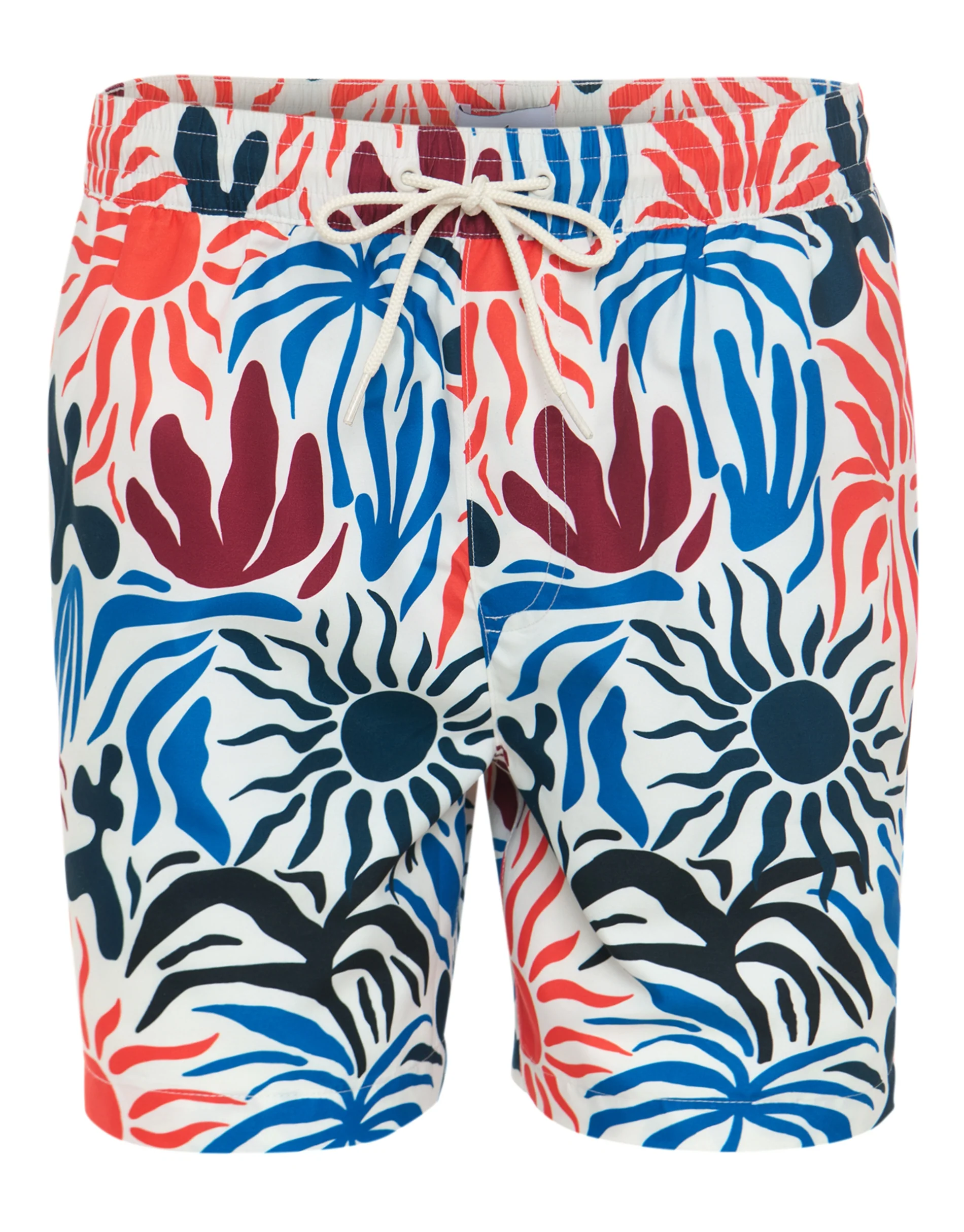 Tropical Print Quick Dry Swim Shorts in Cream - Image 5