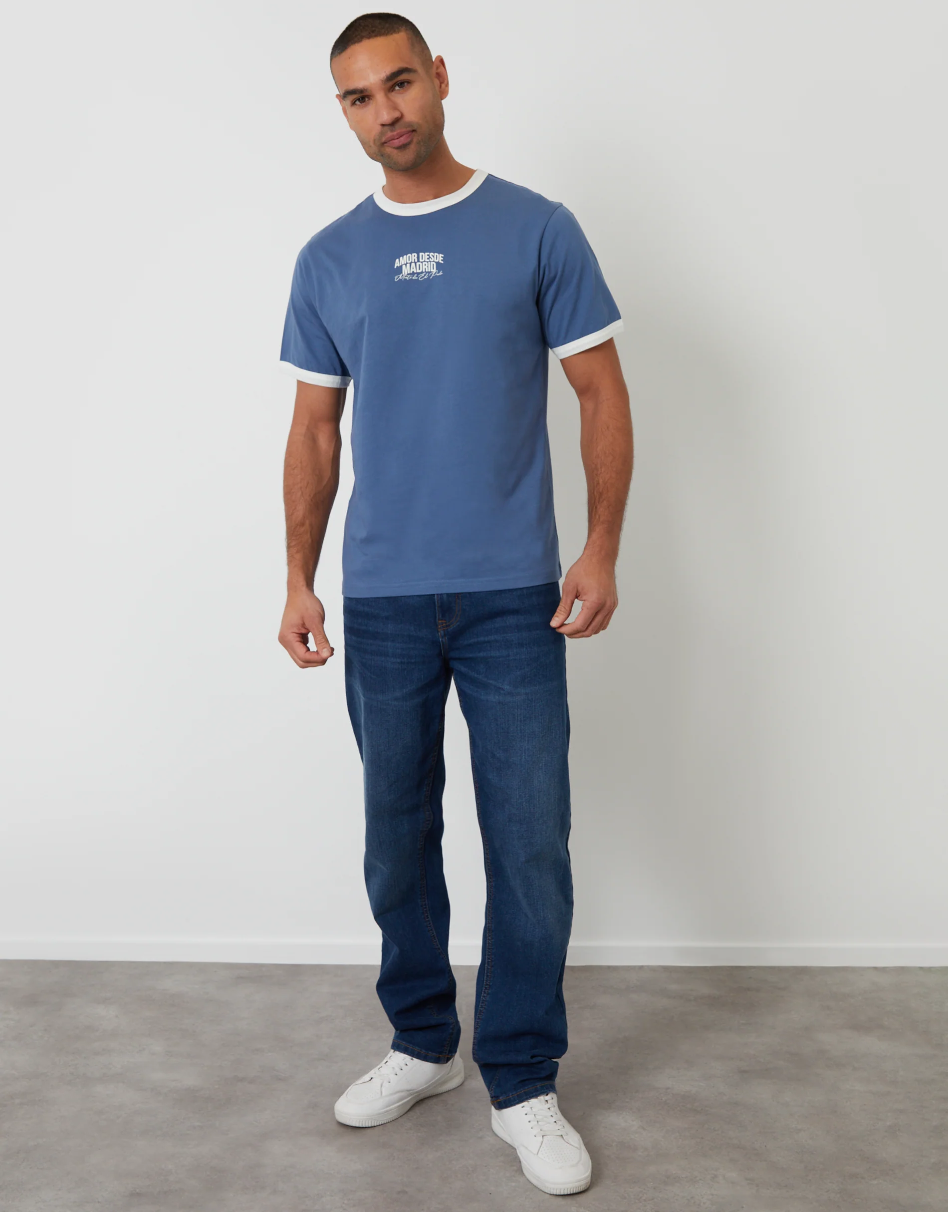 Madrid Graphic Cotton Ringer T-Shirt in Dark Denim - Image 3