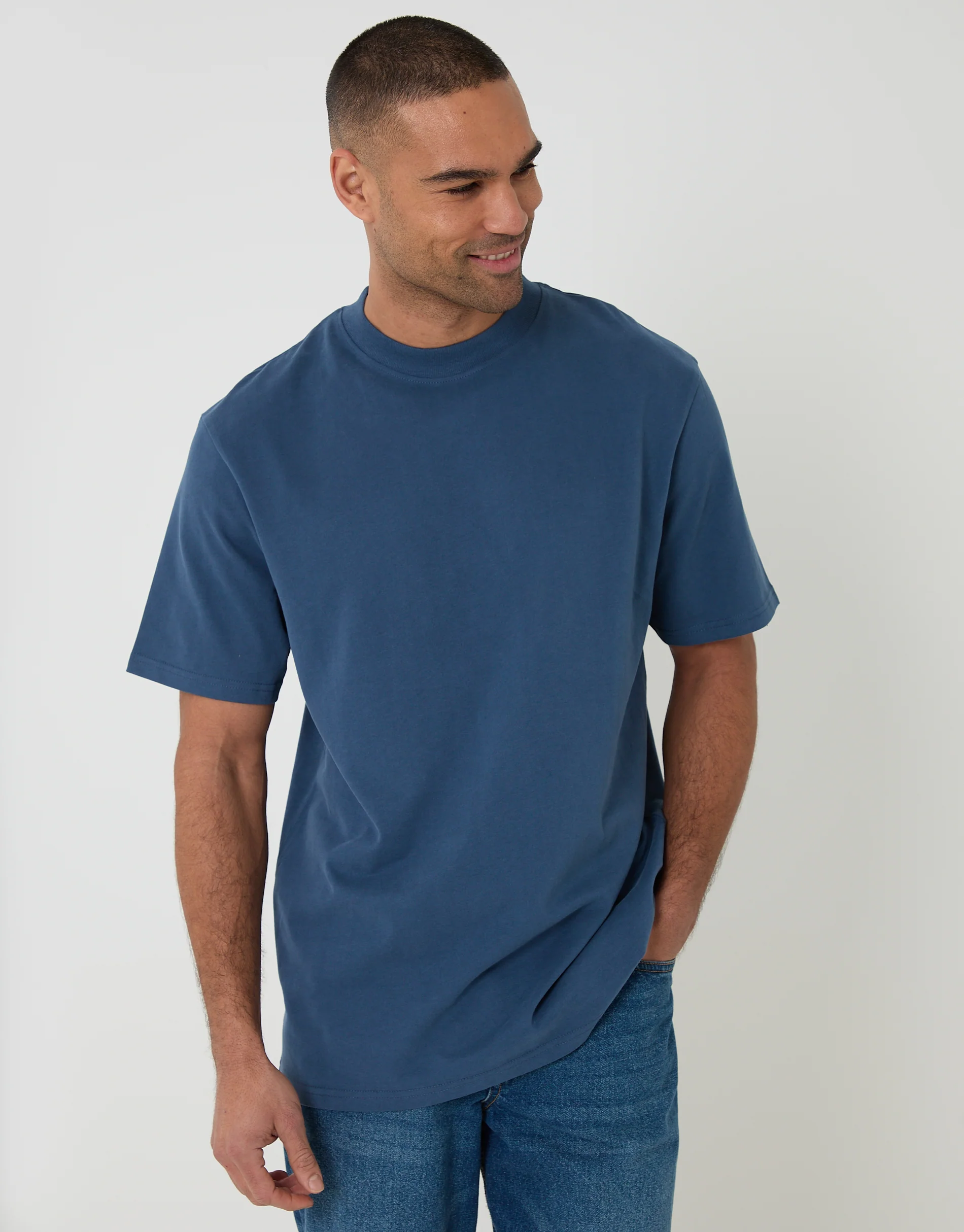 Relaxed Fit Peached Cotton T-Shirt in Dark Denim