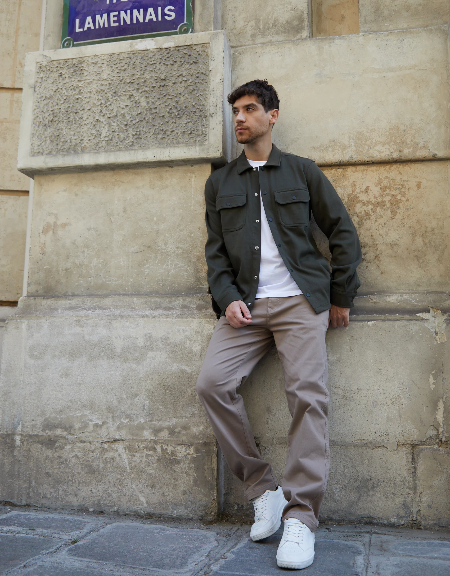 Pique Popper Fastening Shacket in Dark Green - Image 2