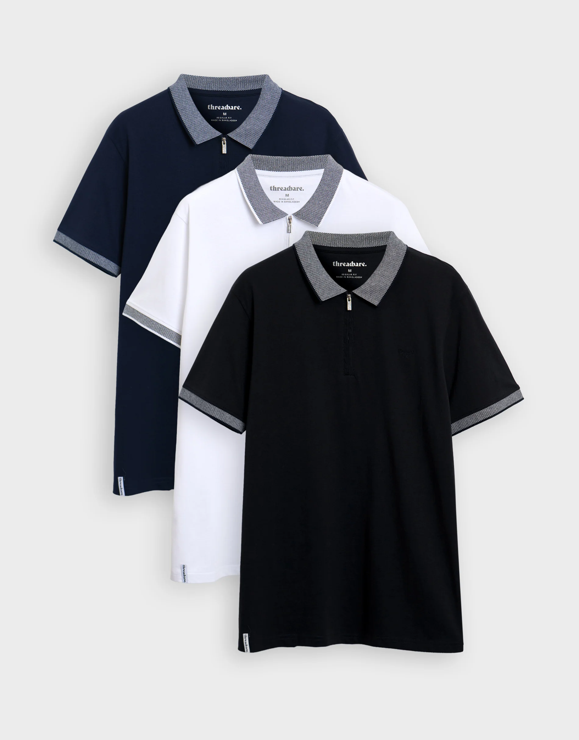 3 Pack Two Tone Collar Zip Polo Shirts  in Dark Mix
