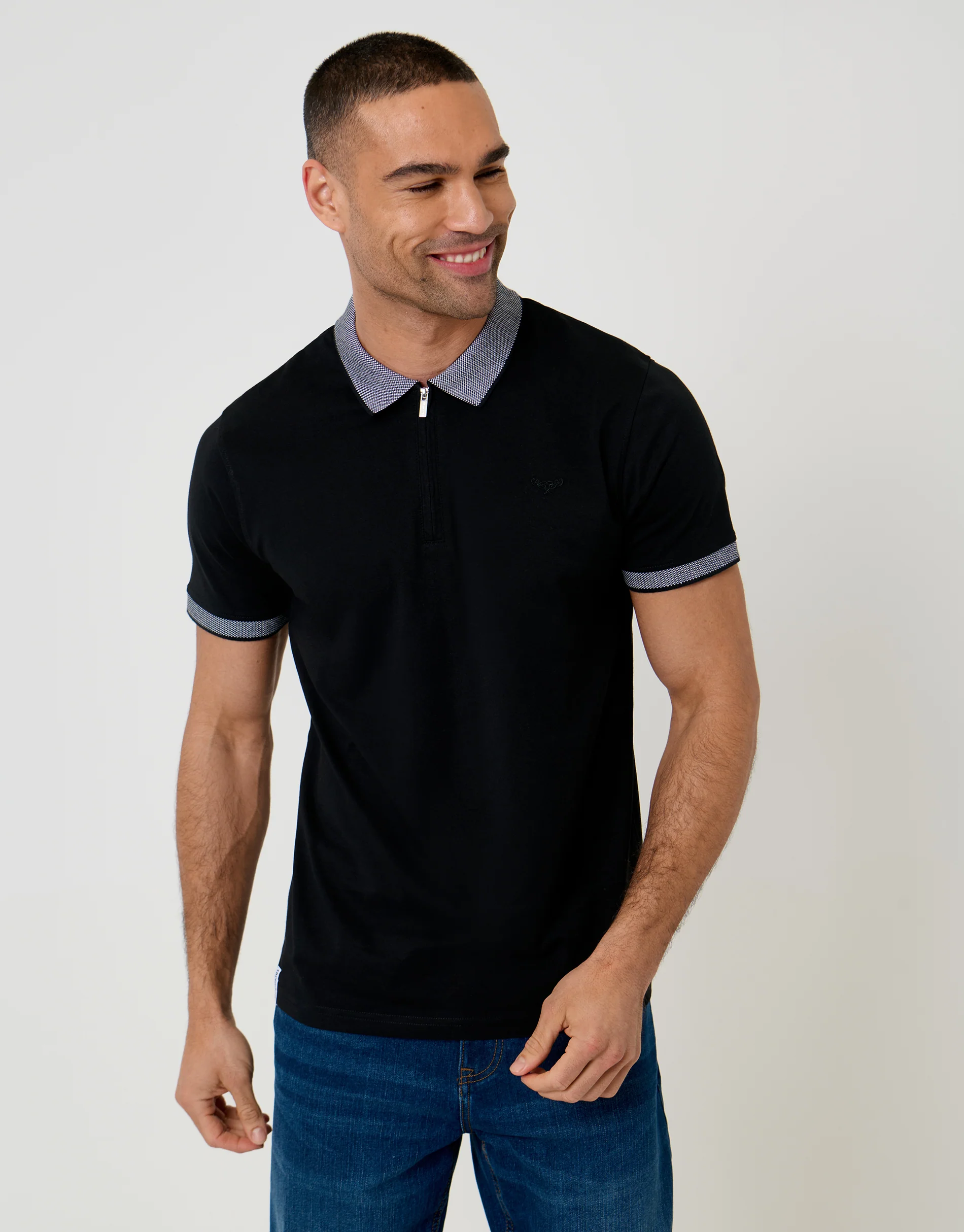 3 Pack Two Tone Collar Zip Polo Shirts  in Dark Mix - Image 2