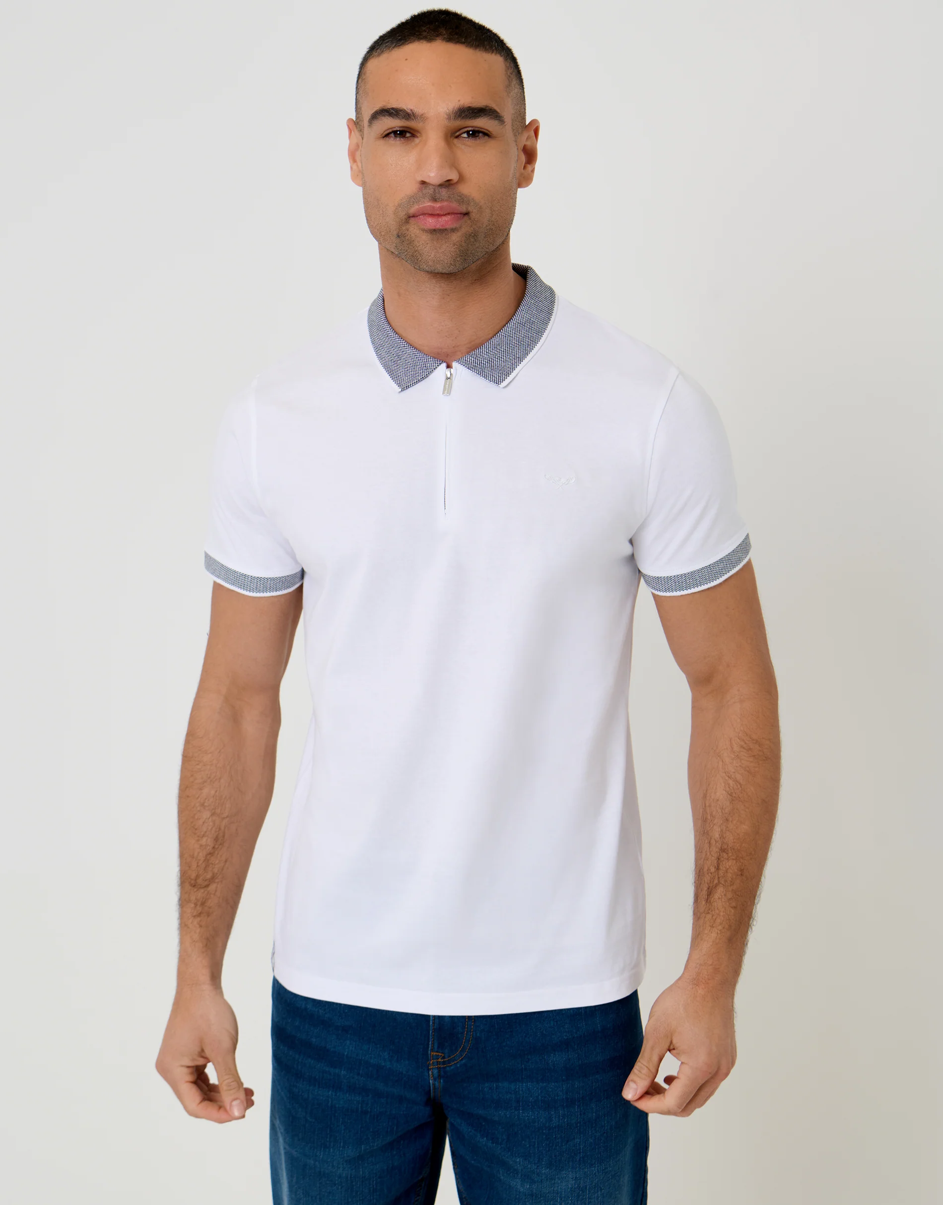 3 Pack Two Tone Collar Zip Polo Shirts  in Dark Mix - Image 3
