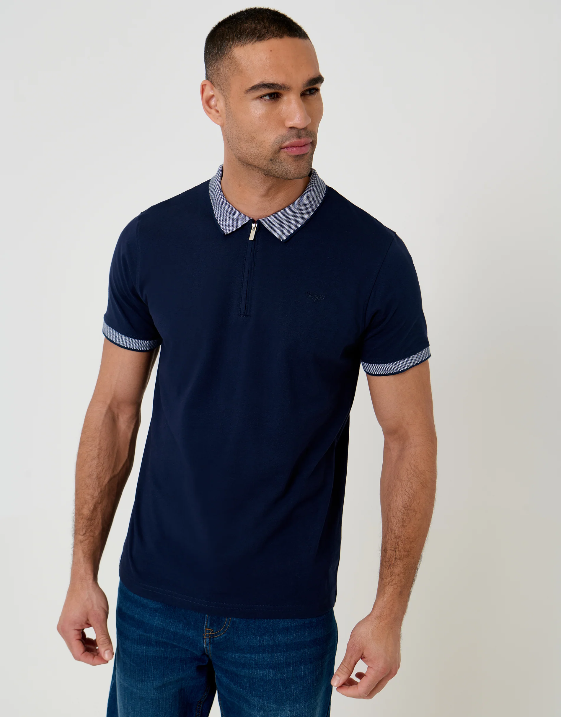 3 Pack Two Tone Collar Zip Polo Shirts  in Dark Mix - Image 4