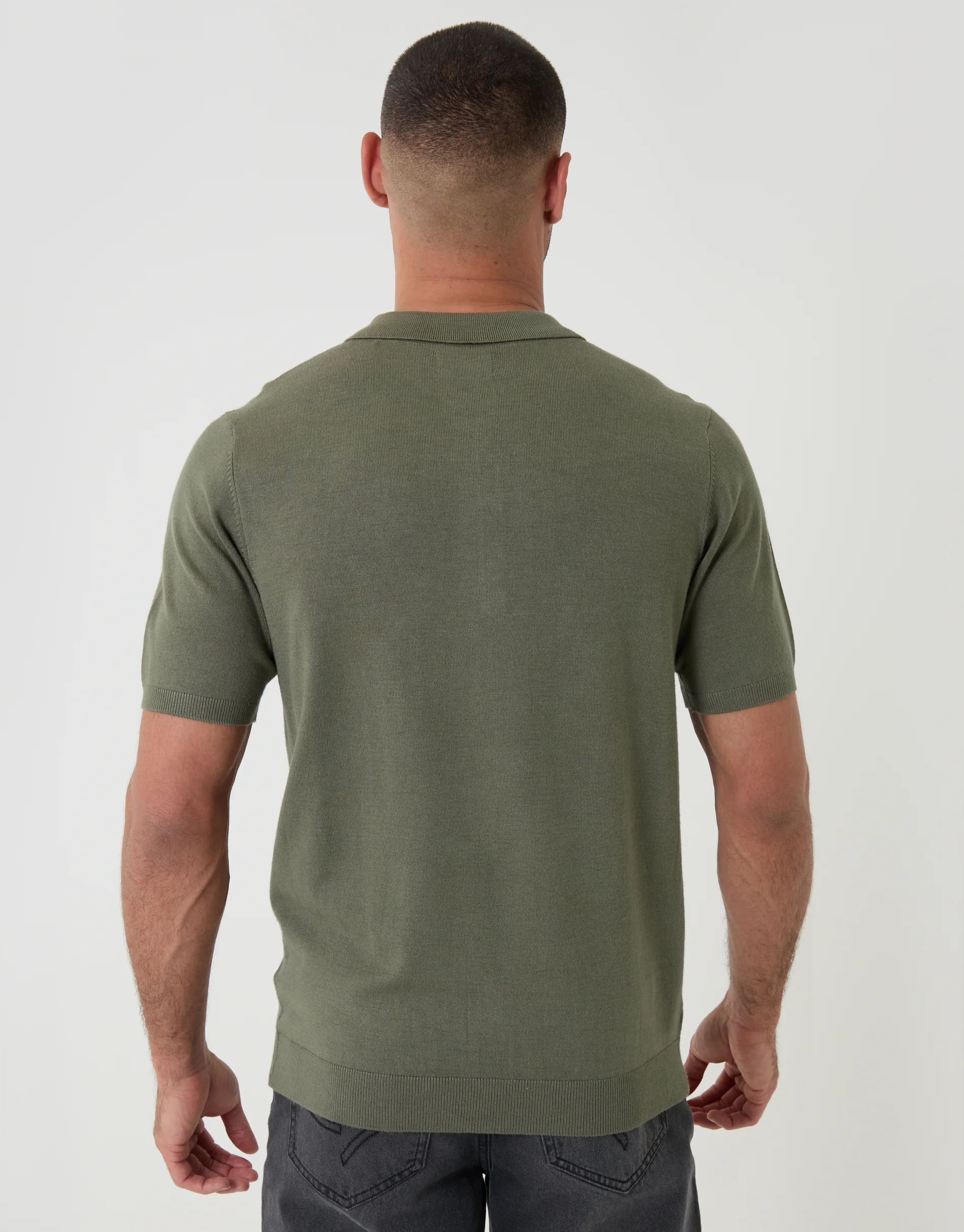 Green Quarter Zip Knitted Polo in Dark Sage Green - Image 2