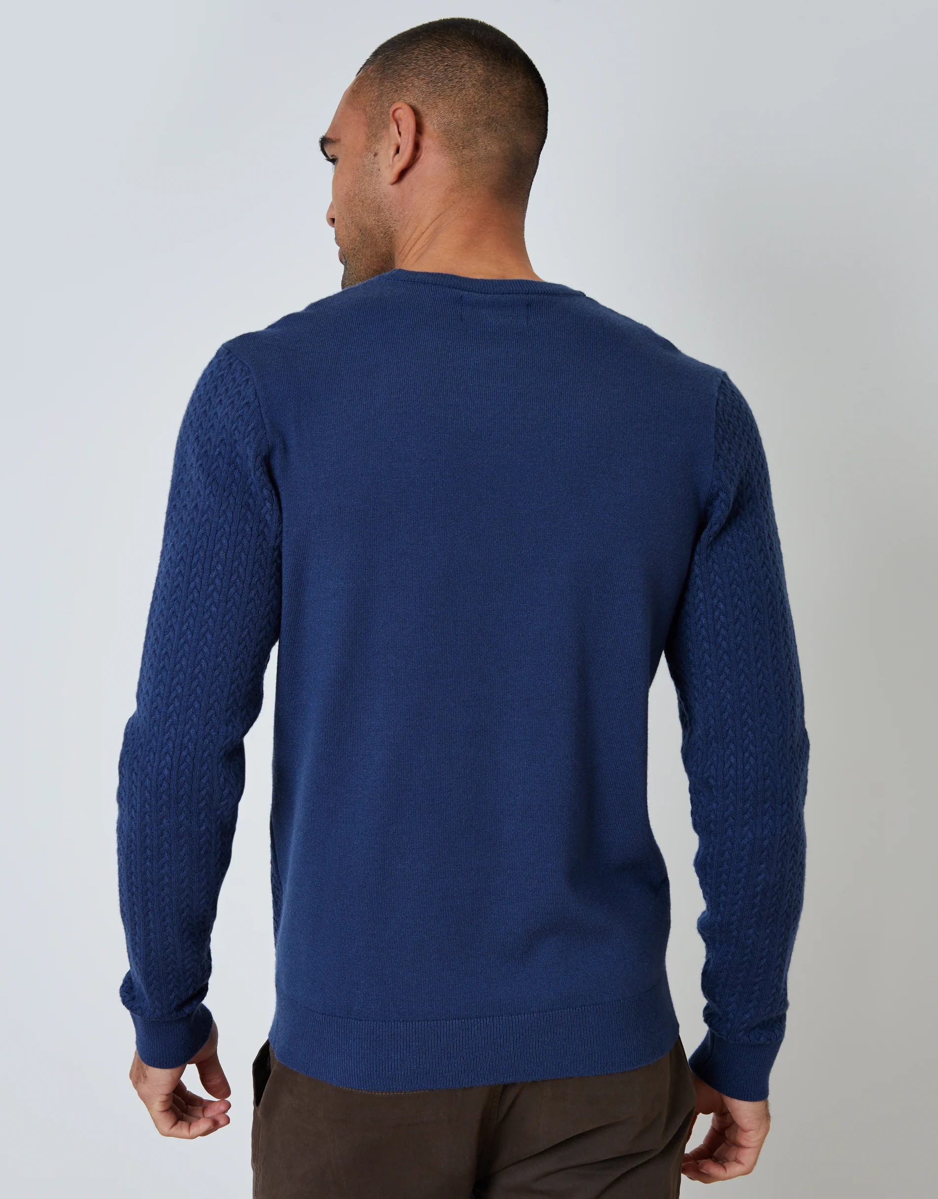 Cable Knit Rib Crew Neck Jumper in Denim Blue - Image 2