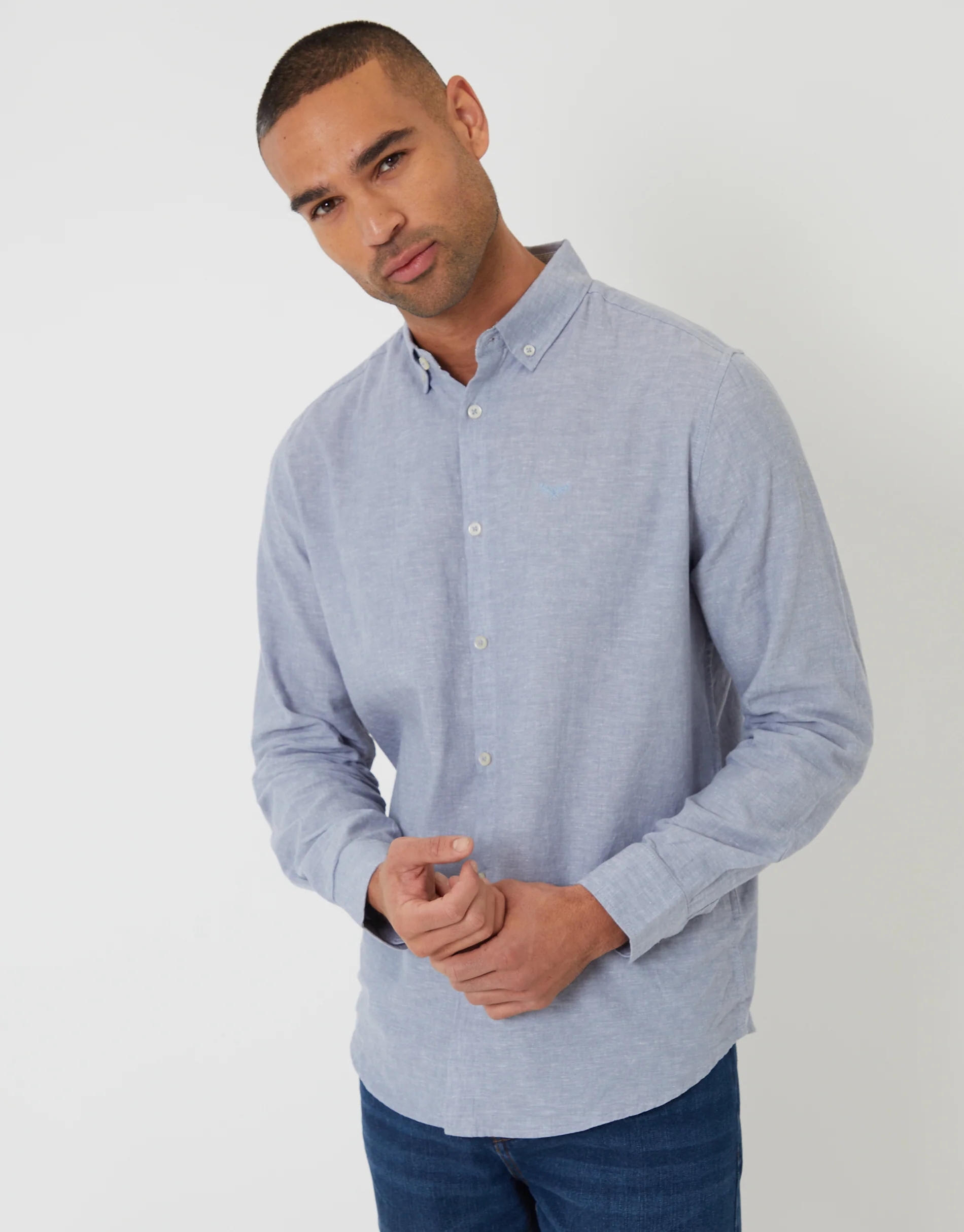 Long Sleeve Linen Blend Shirt in Denim Blue