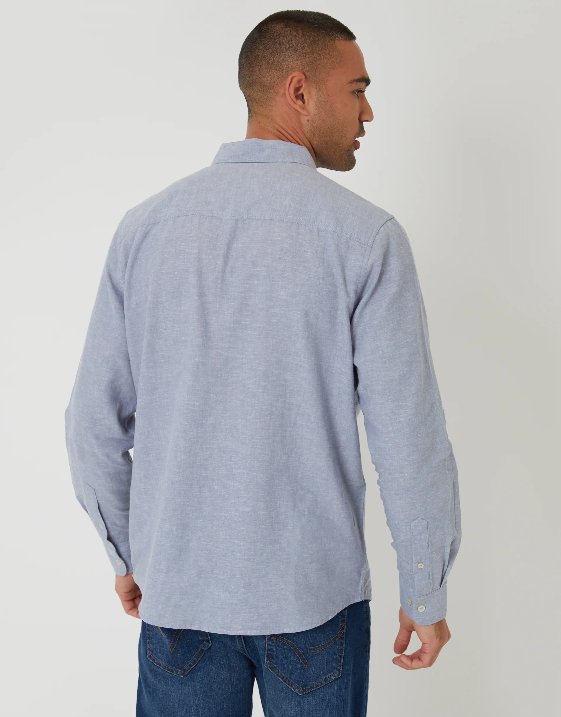 Long Sleeve Linen Blend Shirt in Denim Blue - Image 2
