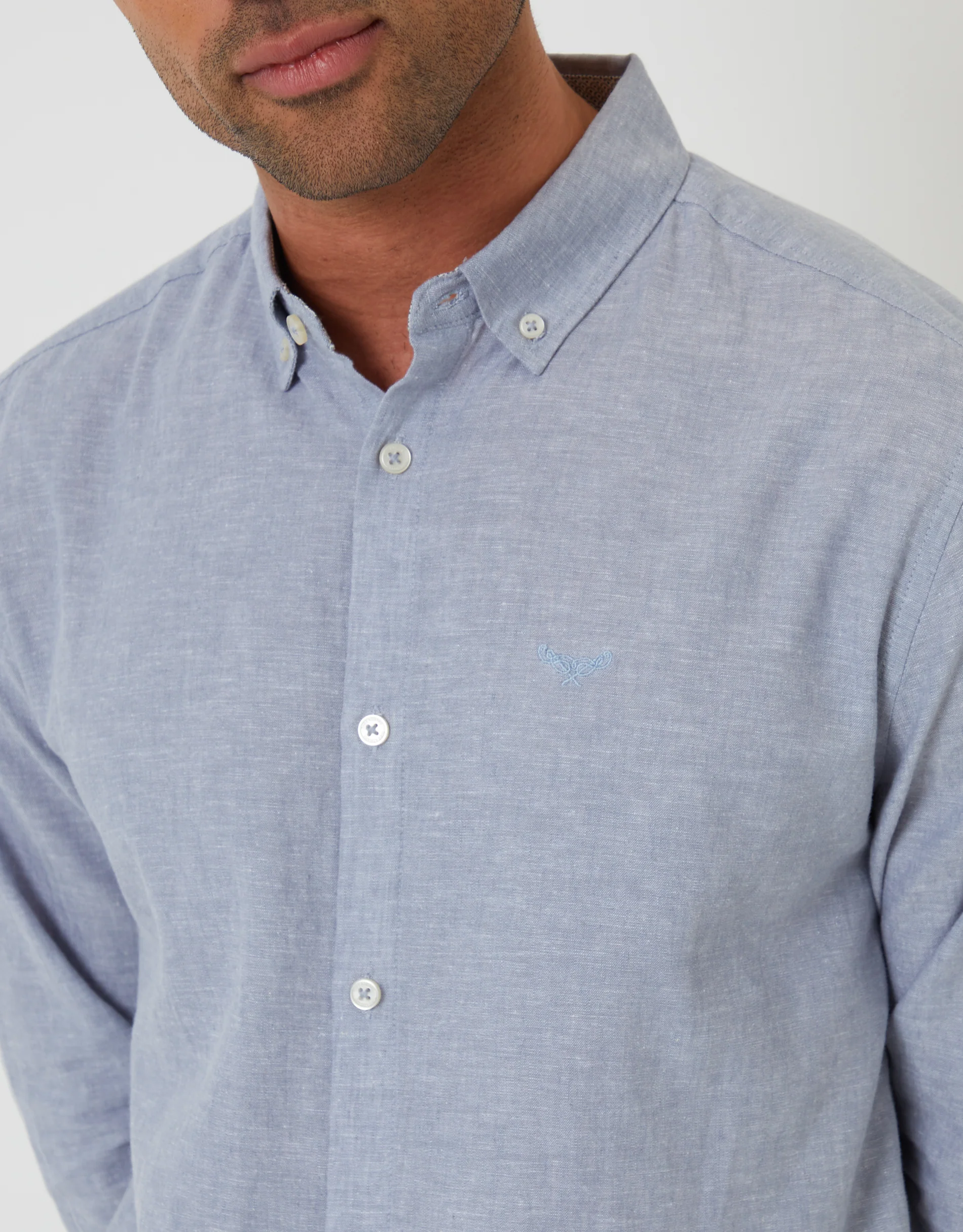 Long Sleeve Linen Blend Shirt in Denim Blue - Image 4