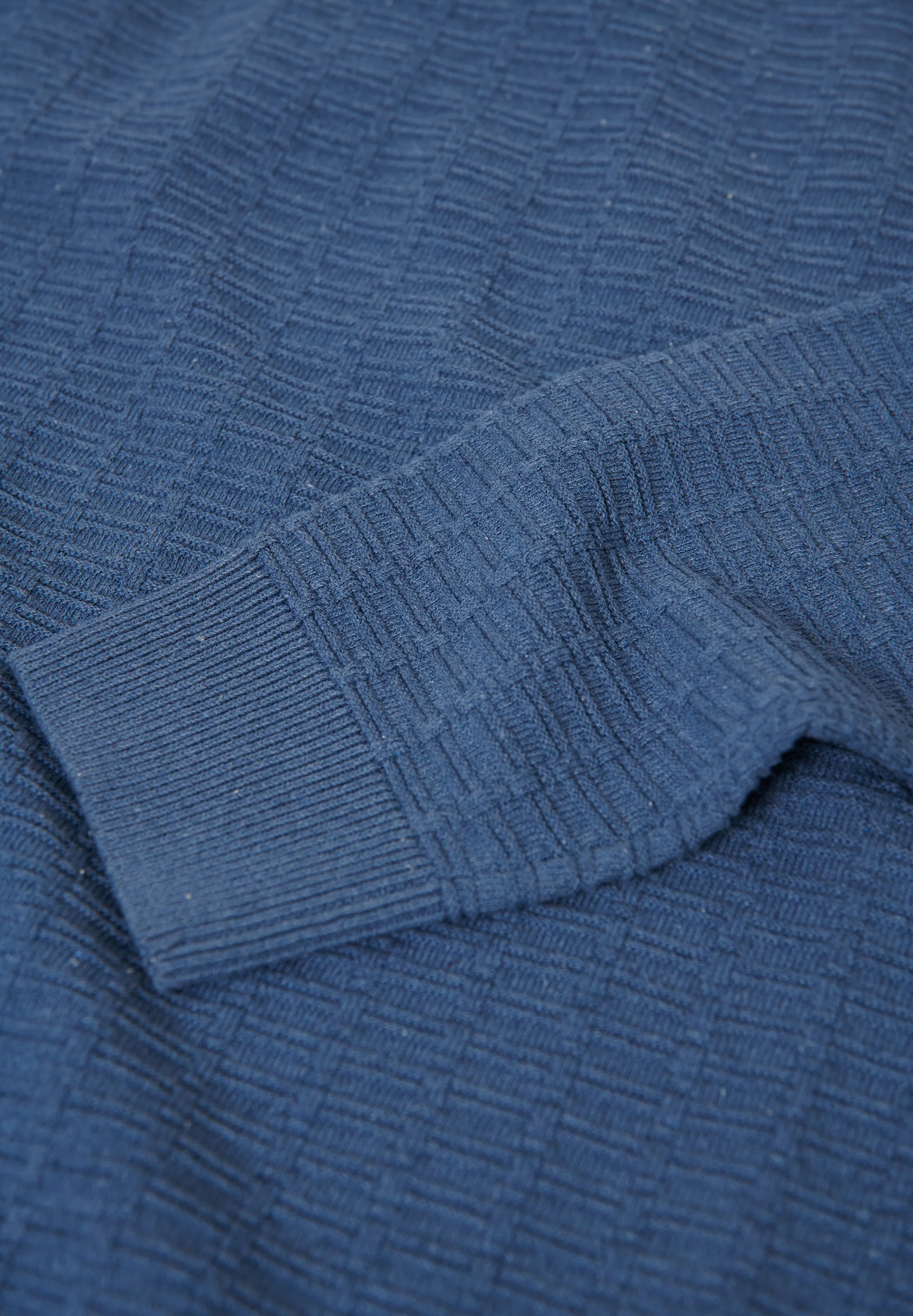 Mock Shirt Textured Knitted Jumper in Denim Blue - Image 6